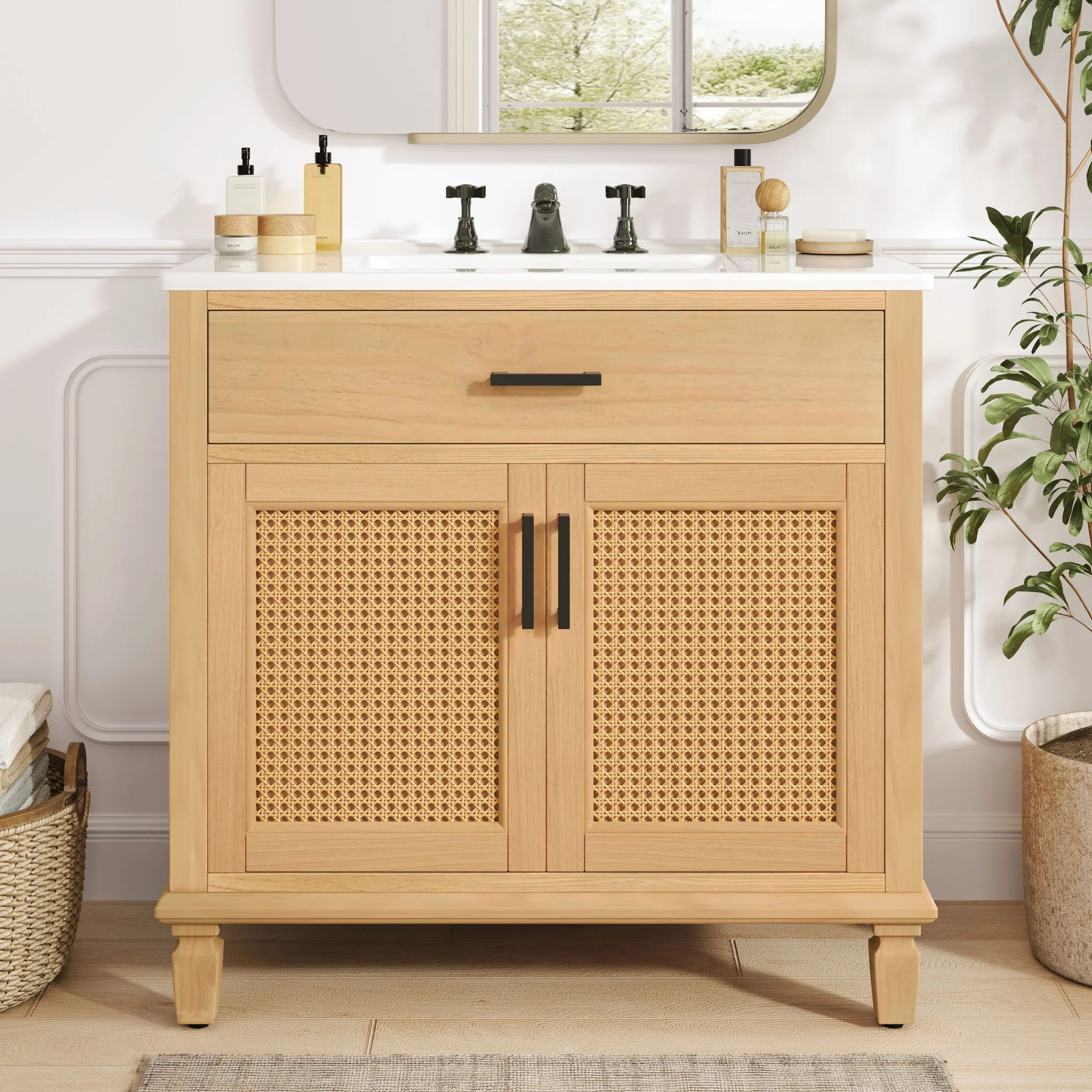 Bathroom Vanity With Ceramic Sink, Modern Free Standing Cabinet With Soft Close Drawers - Image 5