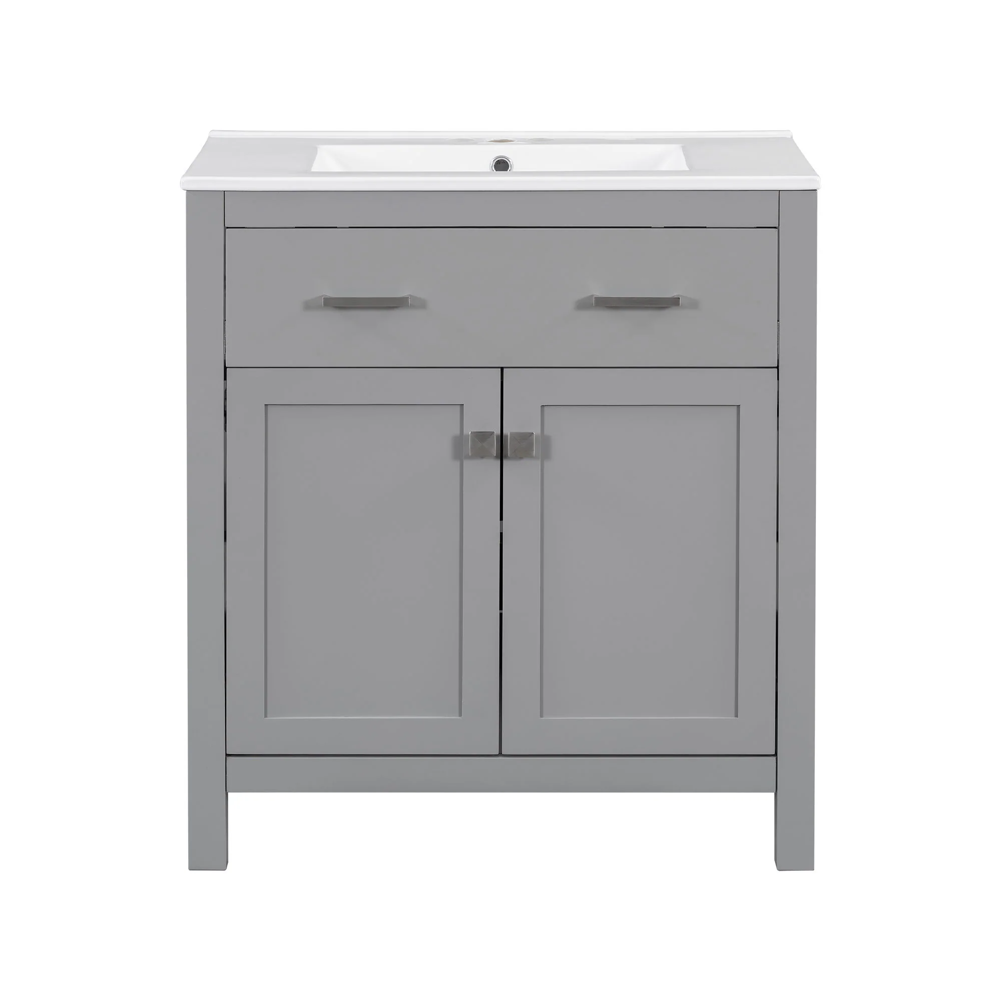 Bathroom Vanity With Ceramic Sink, Modern Single Bathroom Cabinet With 2 Doors And A Shelf, Soft Close Doors - Image 3