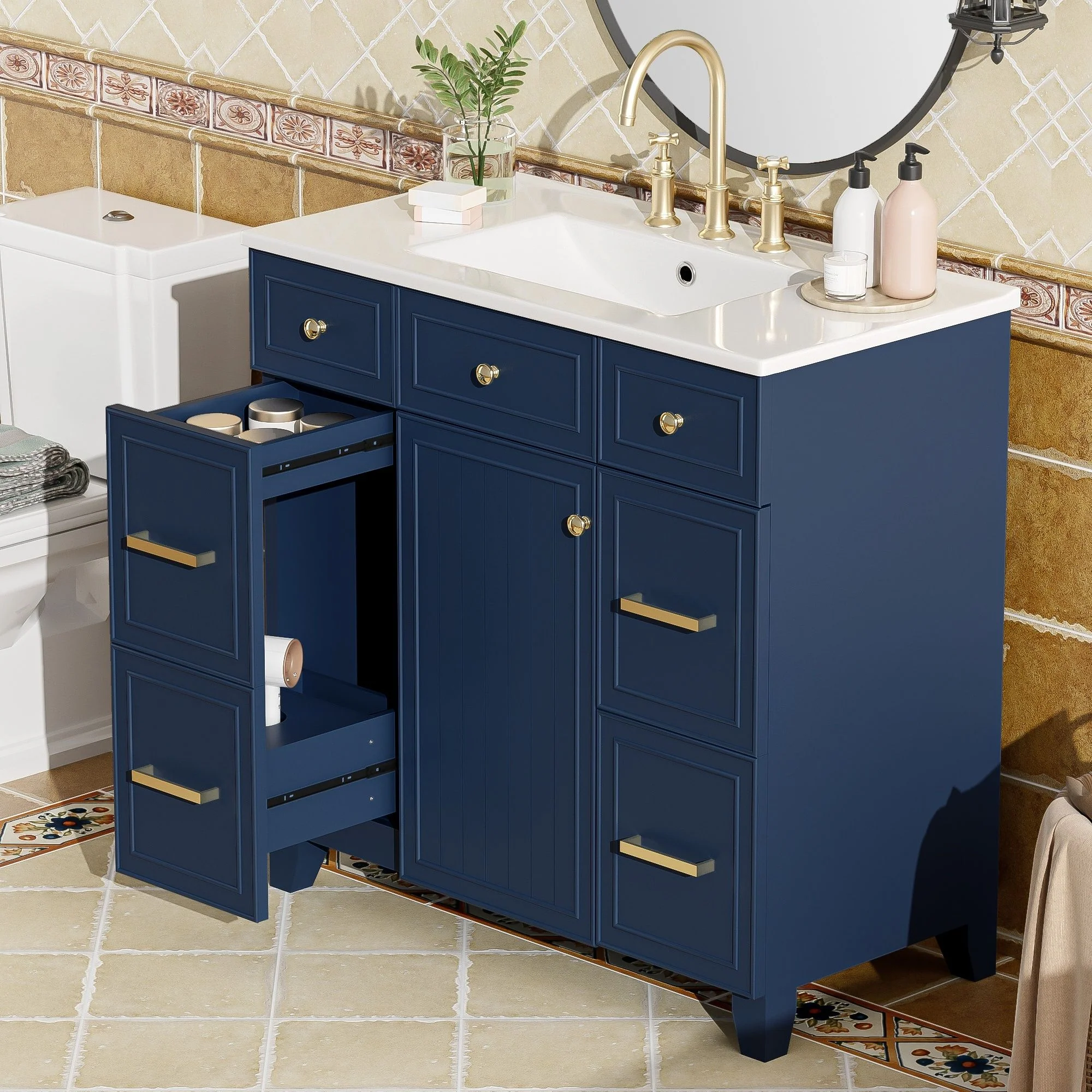 Bathroom Vanity With Ceramic Sink, Soft Close Doors, Adjustable Shelves - Image 10