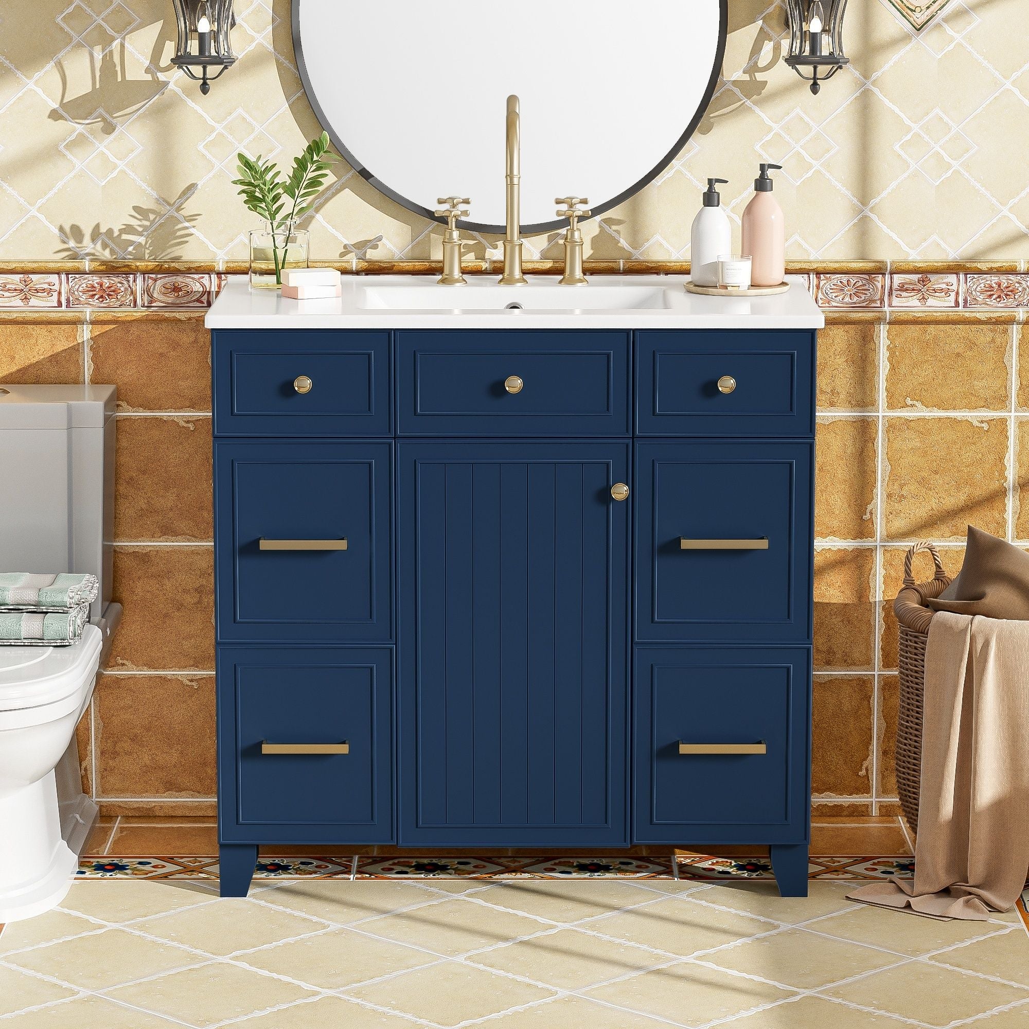 Bathroom Vanity With Ceramic Sink, Soft Close Doors, Adjustable Shelves - Image 23