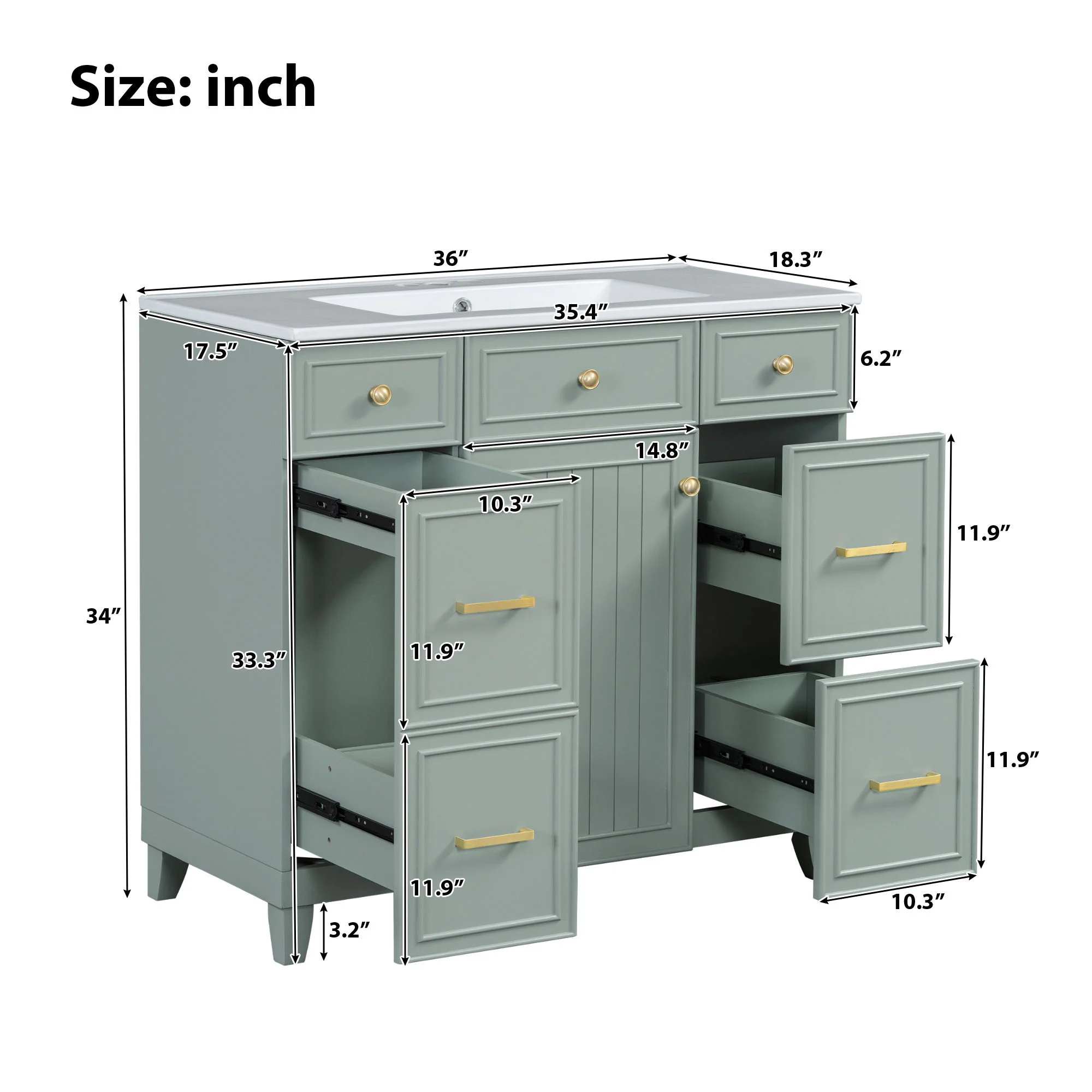 Bathroom Vanity With Ceramic Sink, Soft Close Doors, Adjustable Shelves - Image 26