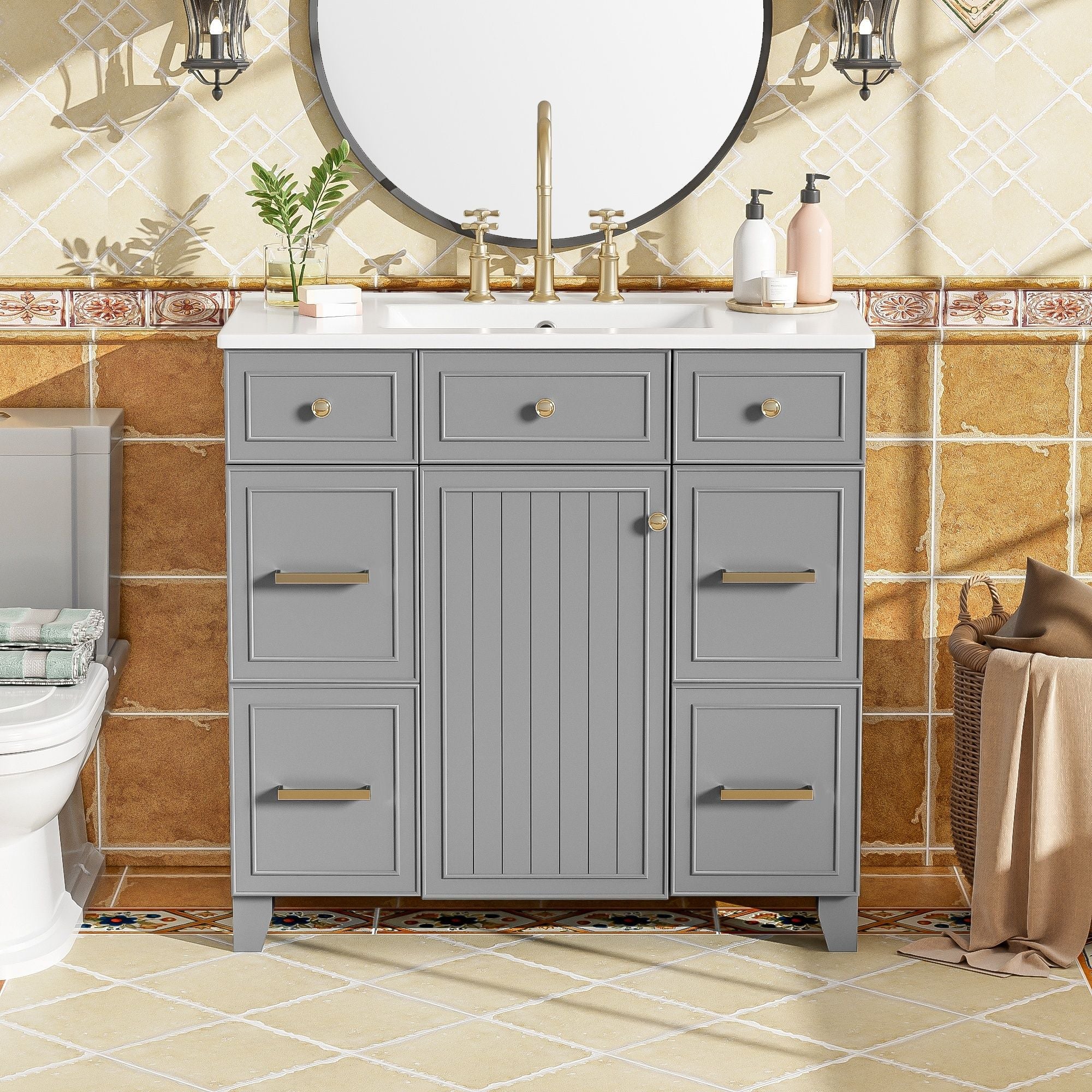Bathroom Vanity With Ceramic Sink, Soft Close Doors, Adjustable Shelves - Image 28