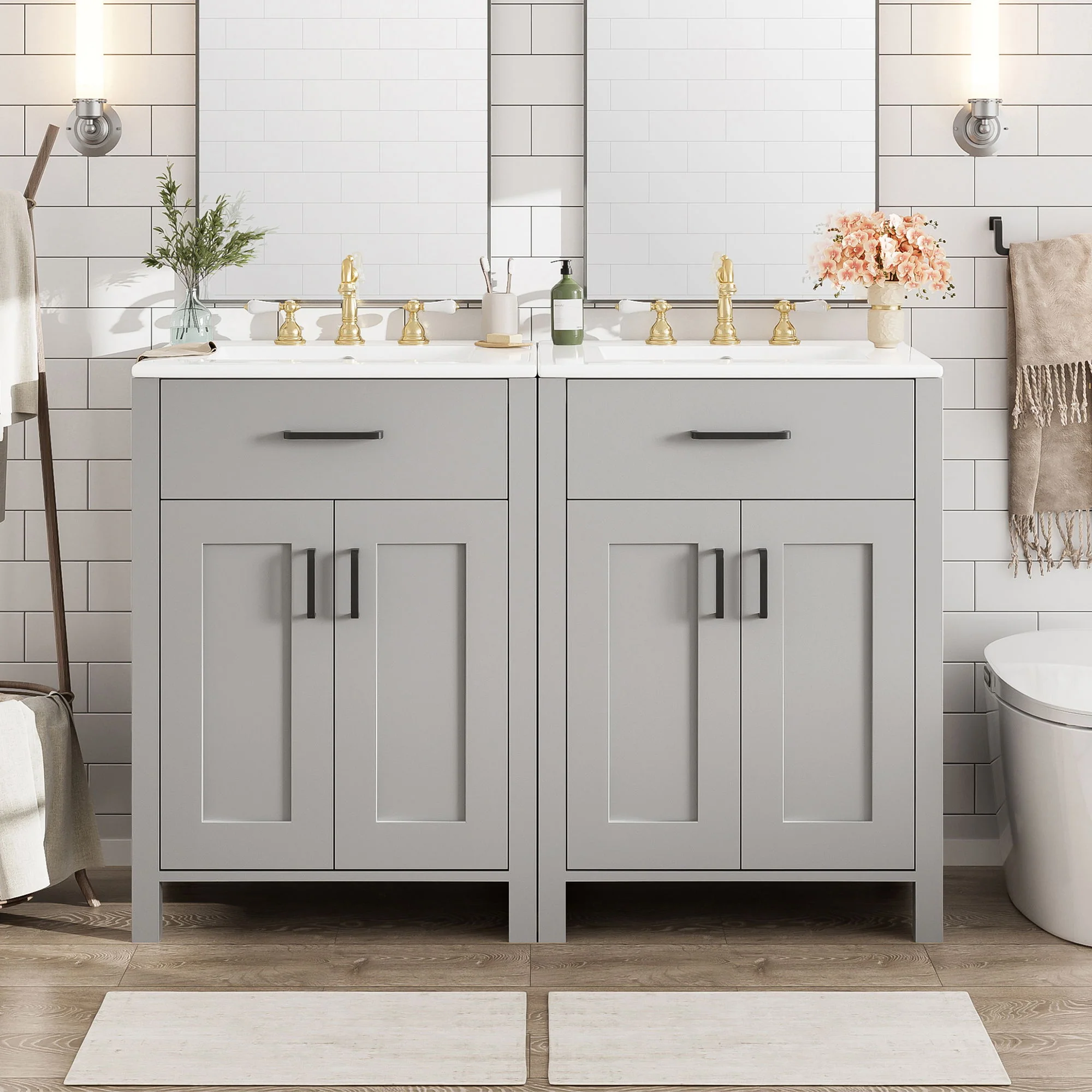 Bathroom Vanity With Ceramic Sink, Soft Close Doors, Flip Drawer, Double Layer Door Shelves - Image 10