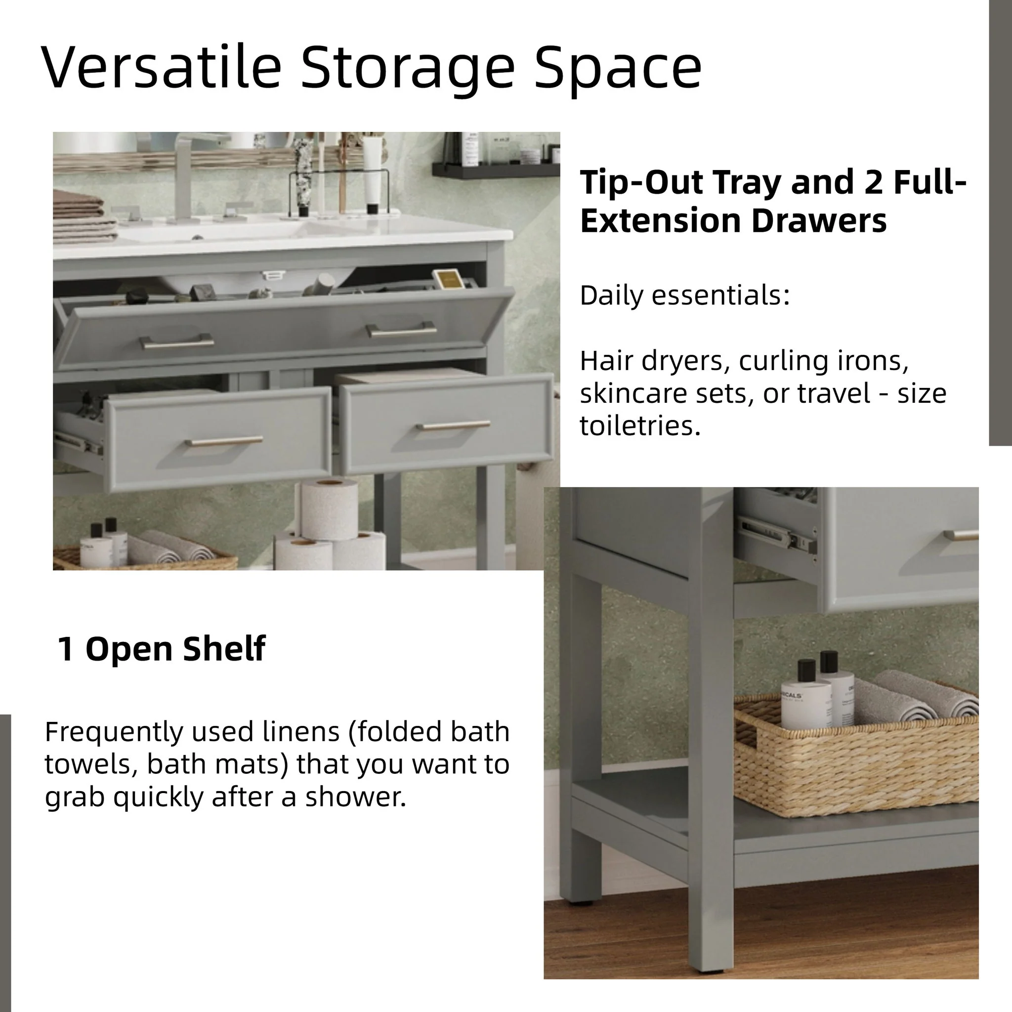 Bathroom Vanity With Ceramic Sink, Tip Out Tray & 2 Full Extension Drawers - Image 15