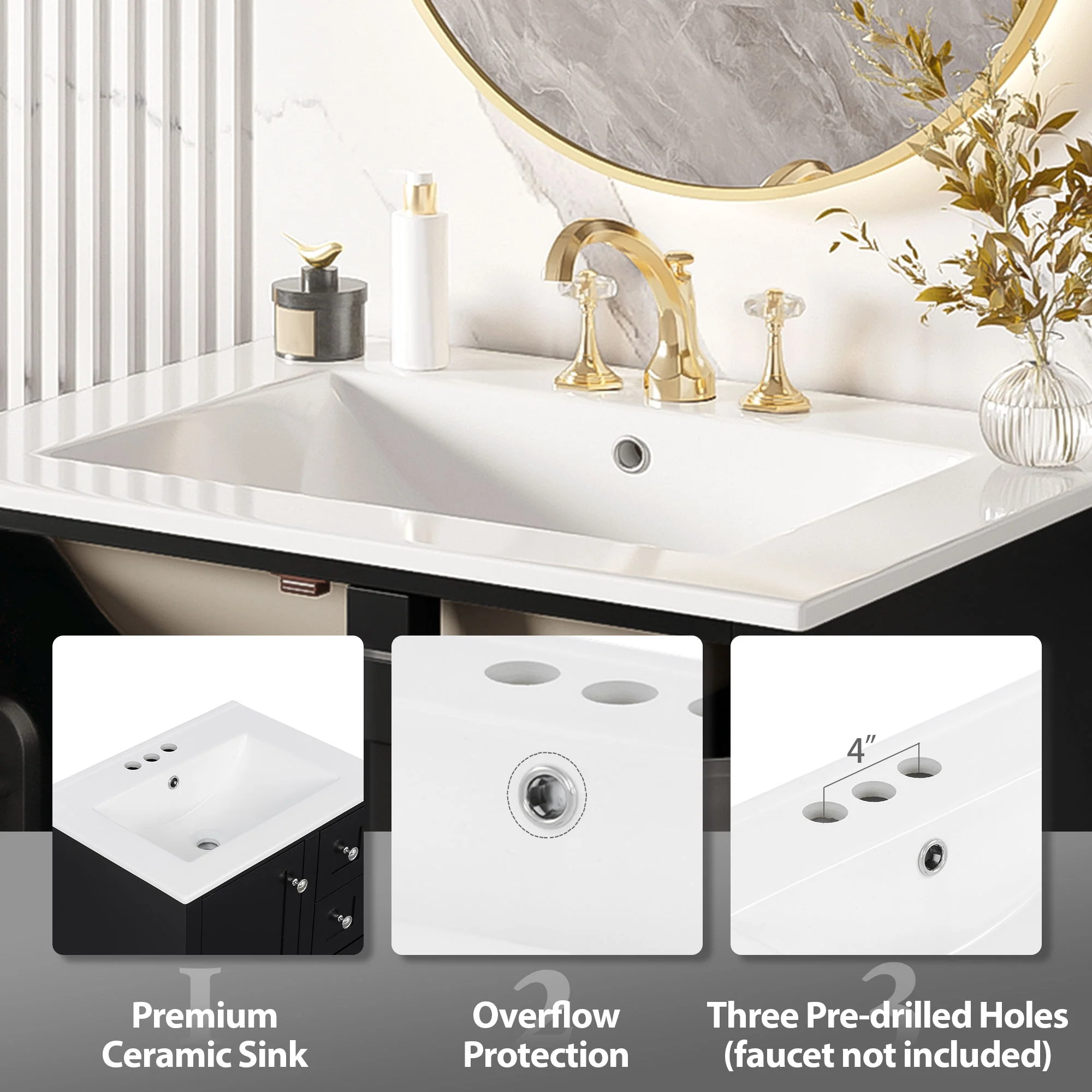 Bathroom Vanity With Integrated Basin, Soft Close Drawers, Door Mounted Double Layer Shelf - Image 14