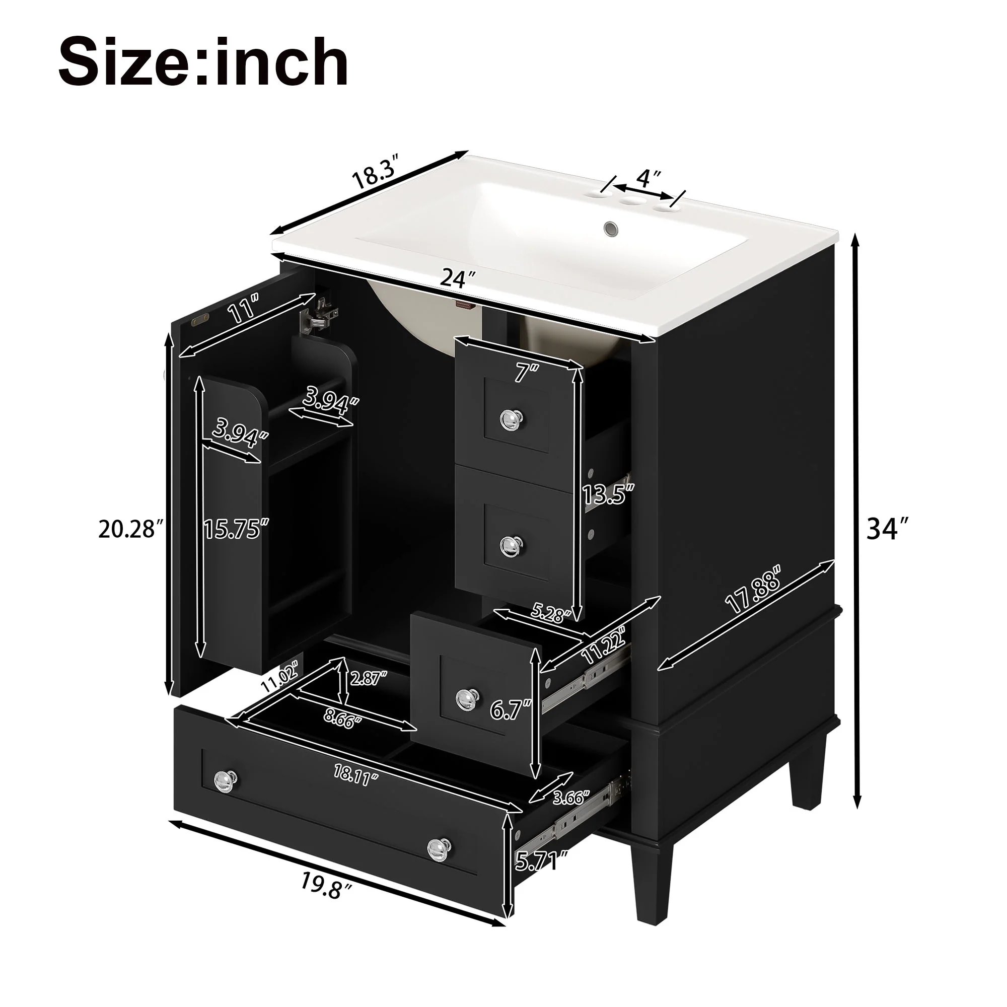 Bathroom Vanity With Integrated Basin, Soft Close Drawers, Door Mounted Double Layer Shelf - Image 15