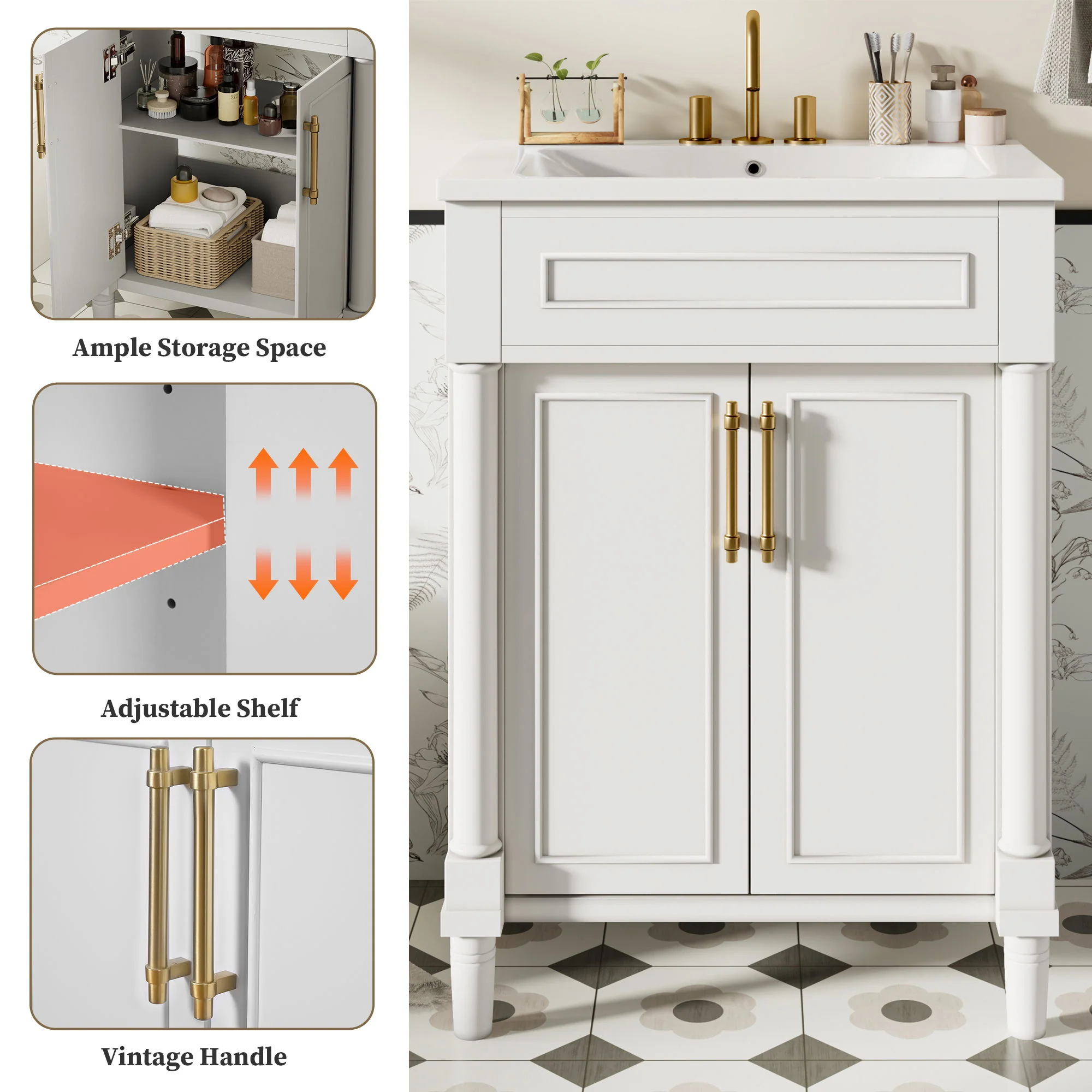 Bathroom Vanity With Integrated Sink, 2 Door Cabinet, Single Sink For Small To Medium Bathrooms - Image 8