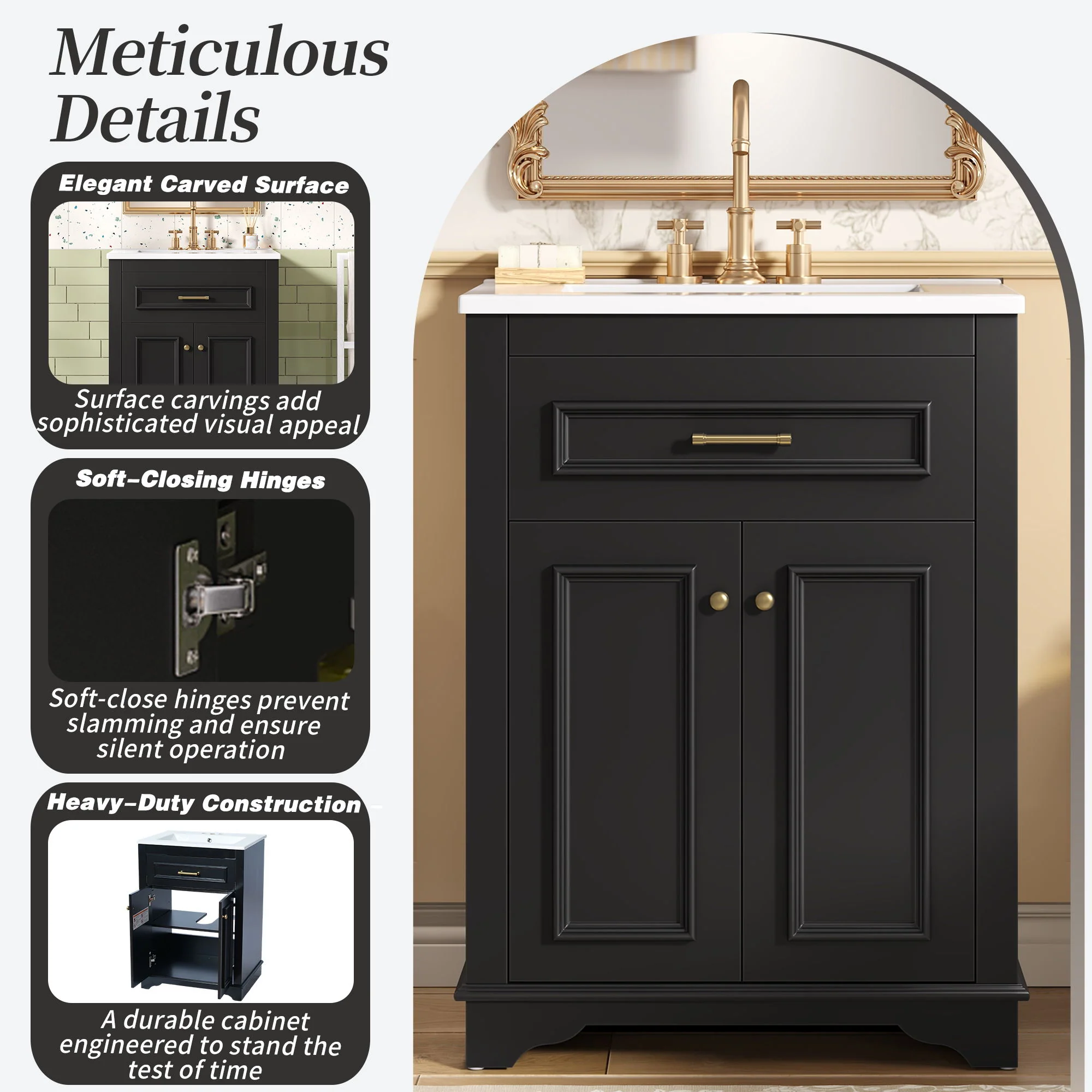 Bathroom Vanity With Integrated Sink, 2 Door Cabinet With Tip Out Drawer, Rectangular Design - Image 17