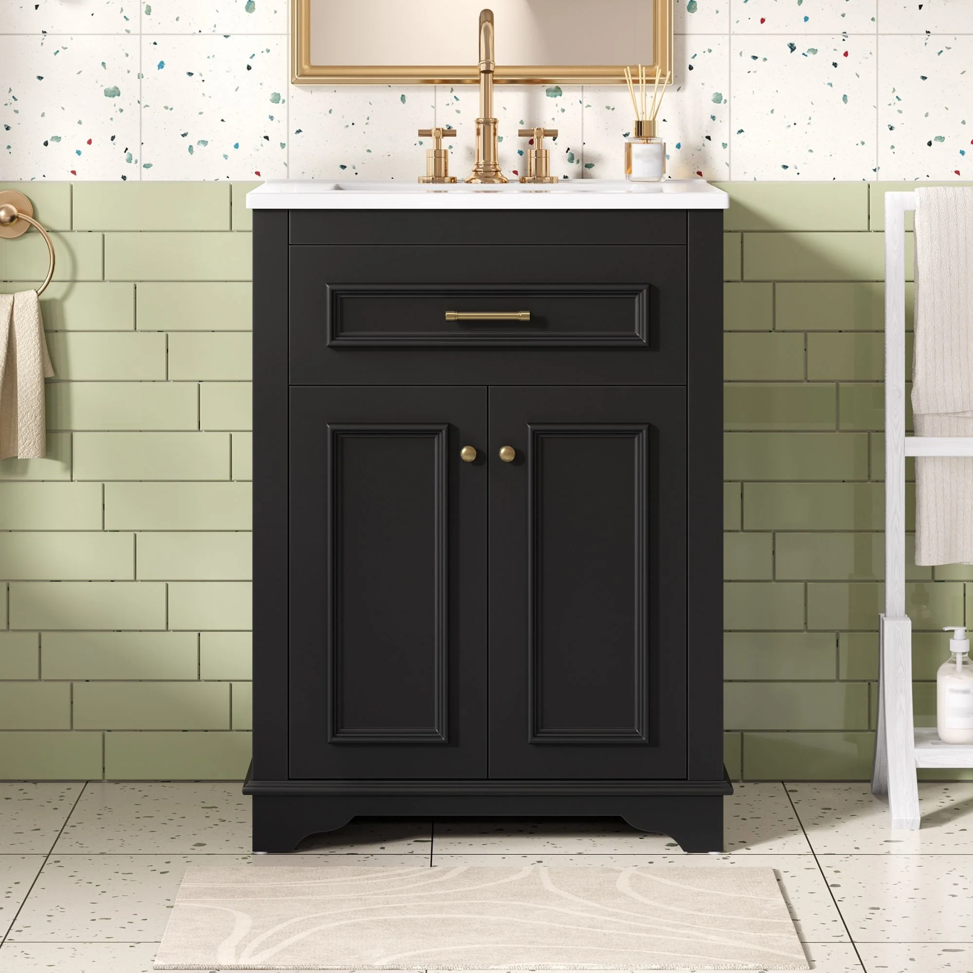Bathroom Vanity With Integrated Sink, 2 Door Cabinet With Tip Out Drawer, Rectangular Design - Image 23