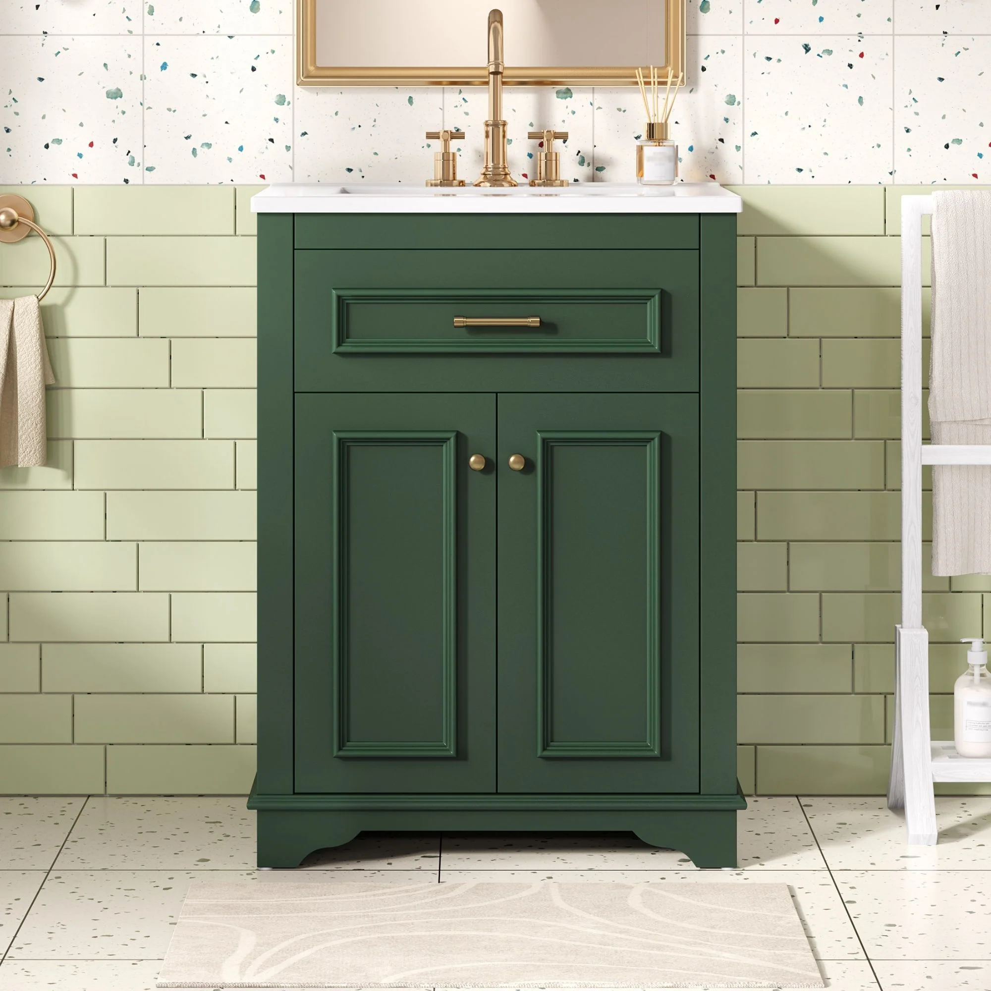 Bathroom Vanity With Integrated Sink, 2 Door Cabinet With Tip Out Drawer, Rectangular Design - Image 25