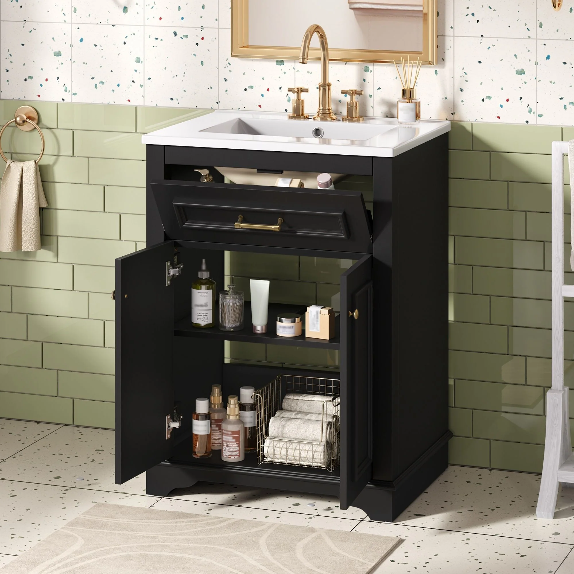 Bathroom Vanity With Integrated Sink, 2 Door Cabinet With Tip Out Drawer, Rectangular Design - Image 27