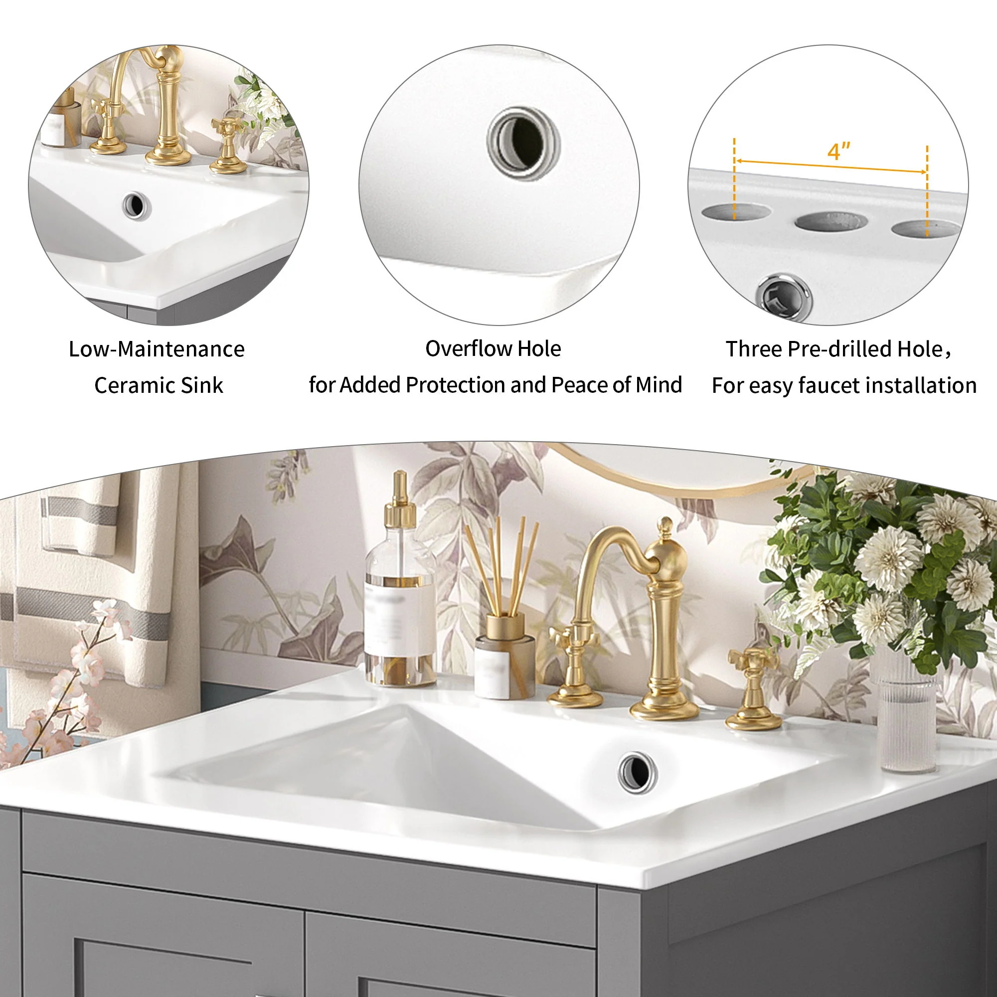 Bathroom Vanity With Integrated Undermount Ceramic Sink, 2 Doors And 1 Drawer, Soft Close Hinges - Image 32