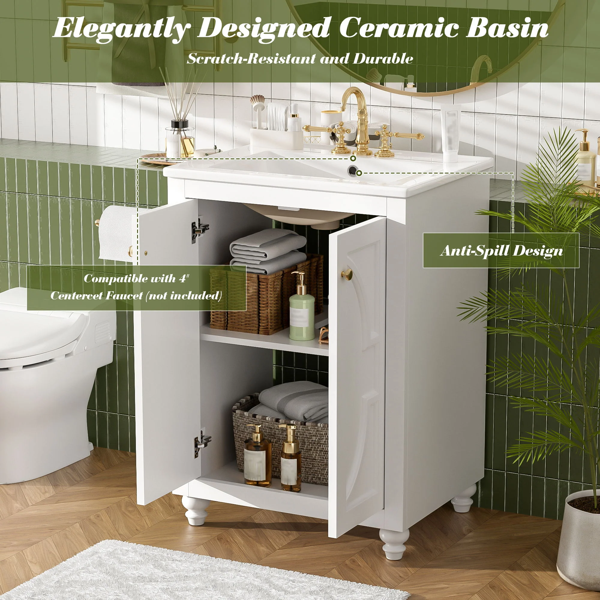 Bathroom Vanity With Ornate Elliptical Motif, Soft Close Hinges - Image 9