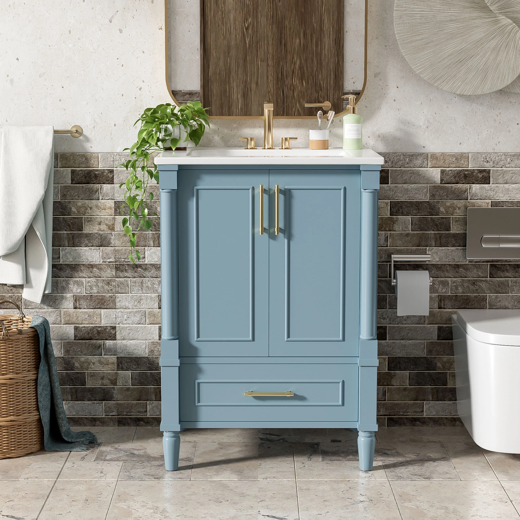 Bathroom Vanity With Ornate French Cylinder Legs, Soft Close Drawer - Image 23