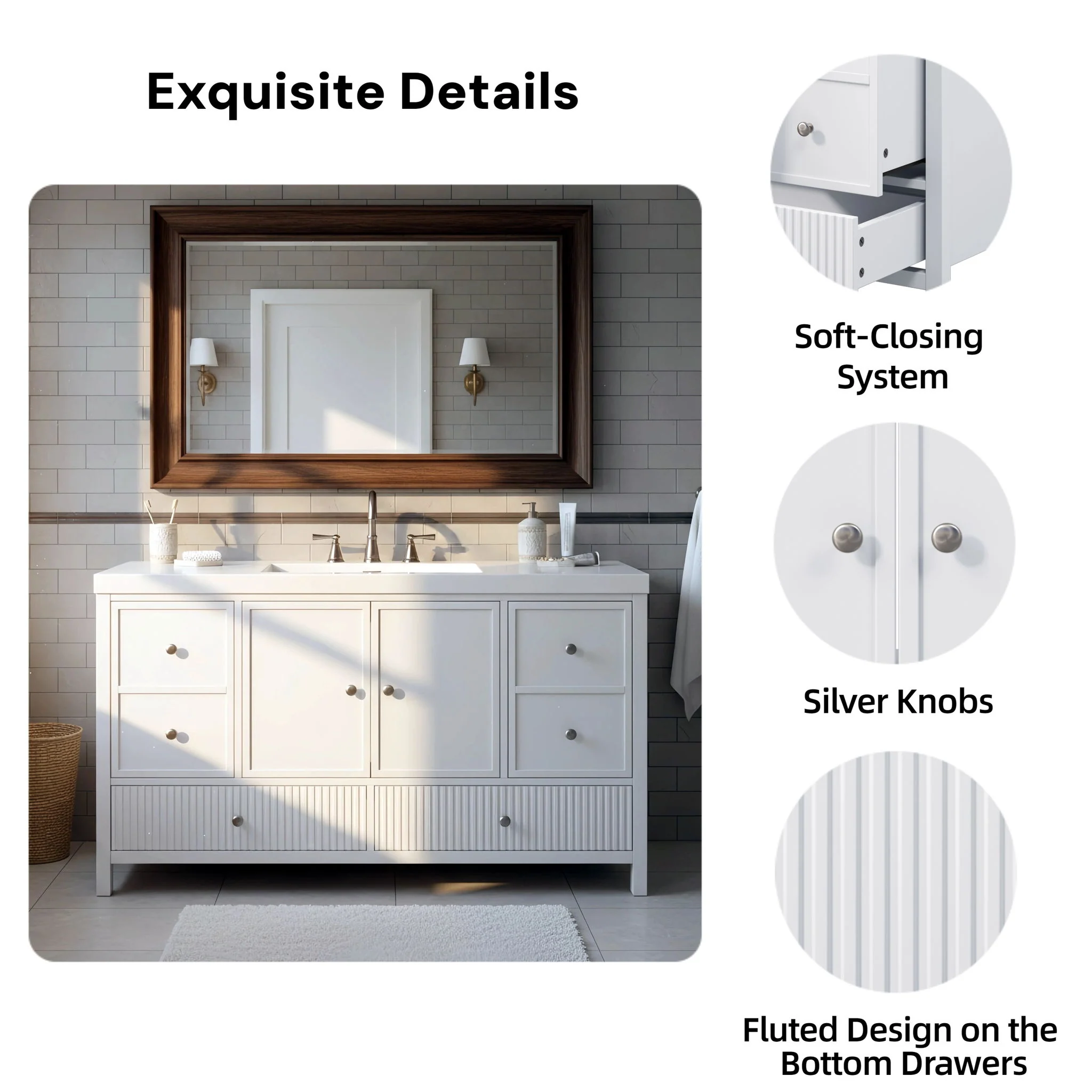 Bathroom Vanity With Separate Sink, Soft Close Doors And 4 Drawers - Image 16