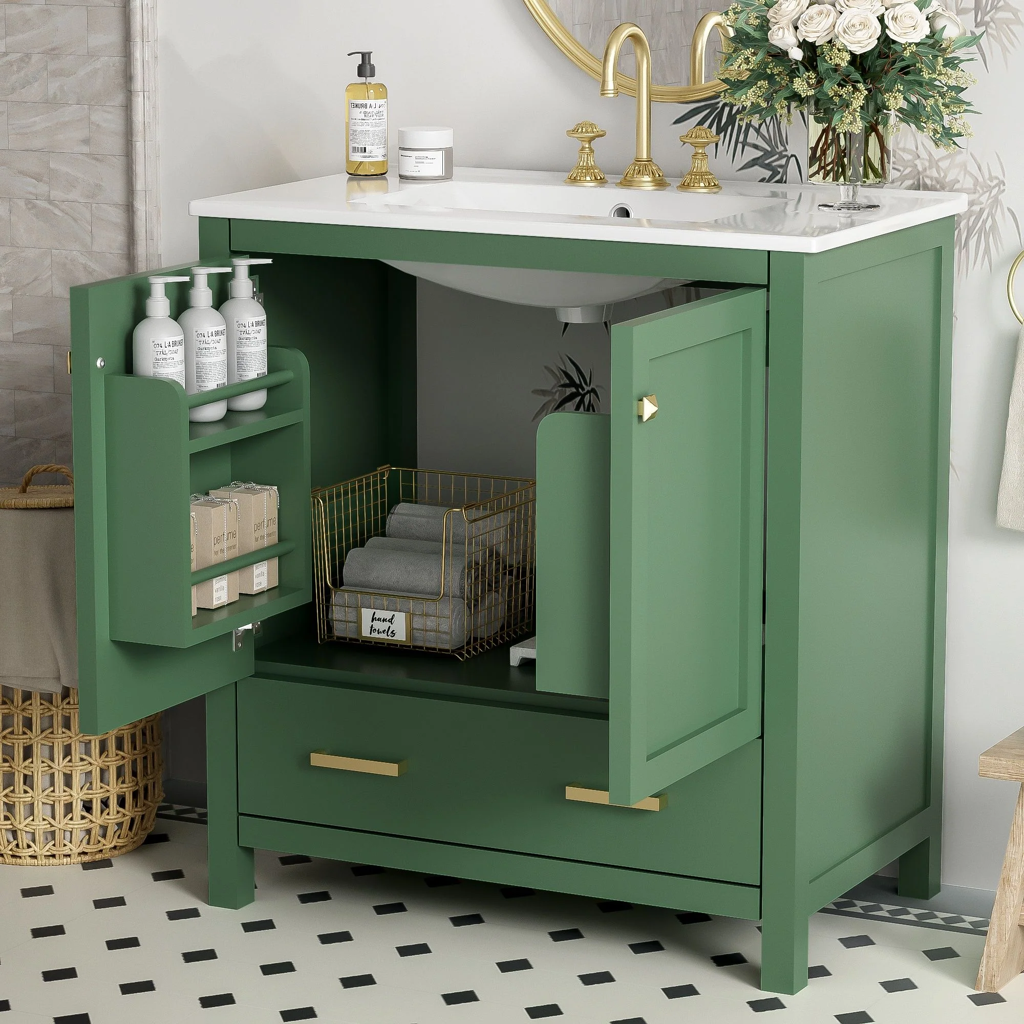 Bathroom Vanity With Single Sink, Combo Cabinet Undermount Sink, Bathroom Storage Cabinet With 2 Doors And A Drawer, Soft Closing, Multifunctional Storage, Solid Wood Frame - Image 2