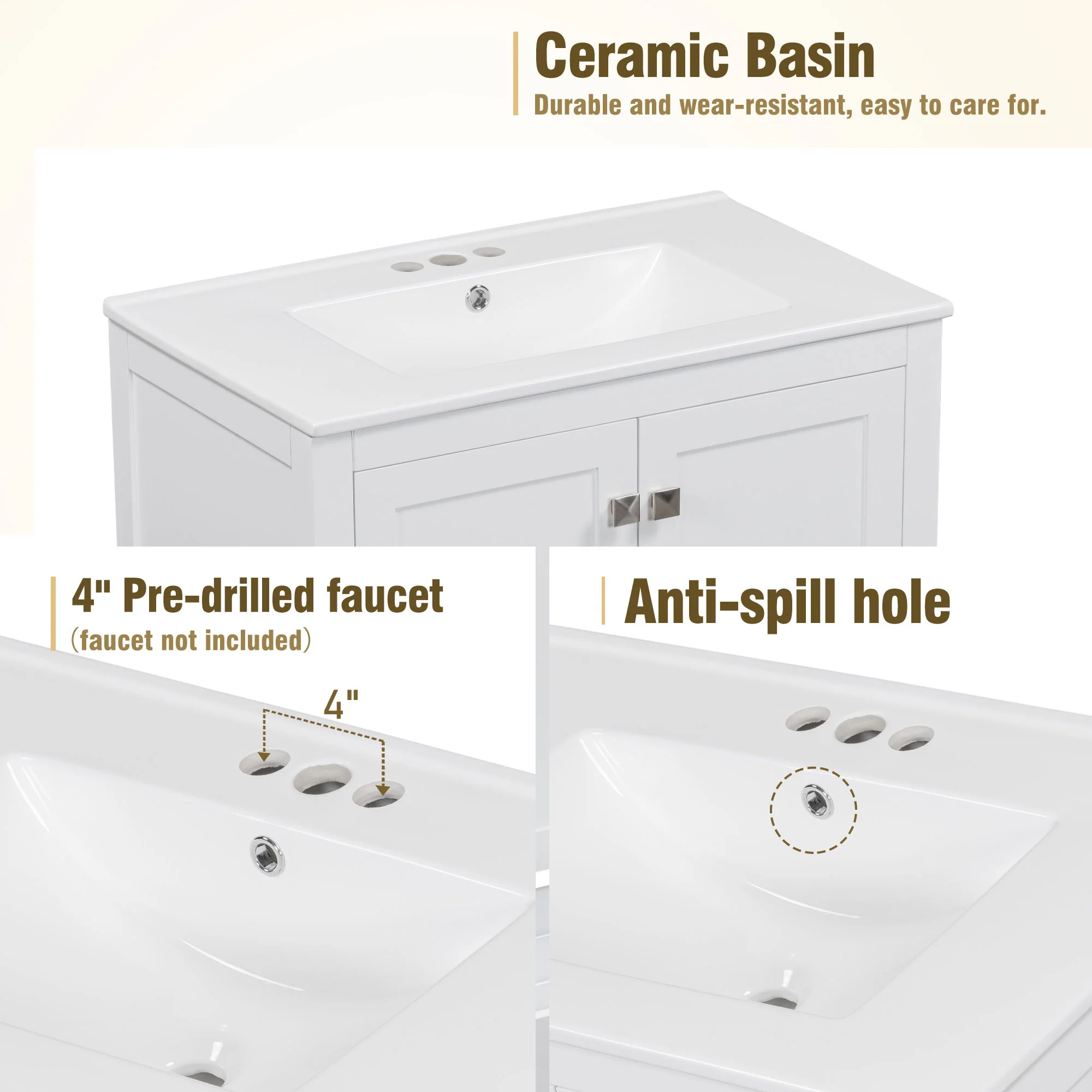 Bathroom Vanity With Single Sink, Combo Cabinet Undermount Sink, Bathroom Storage Cabinet With Two Doors And A Drawer, Soft Closing, Multifunctional Storage, Solid Wood Frame - Image 17