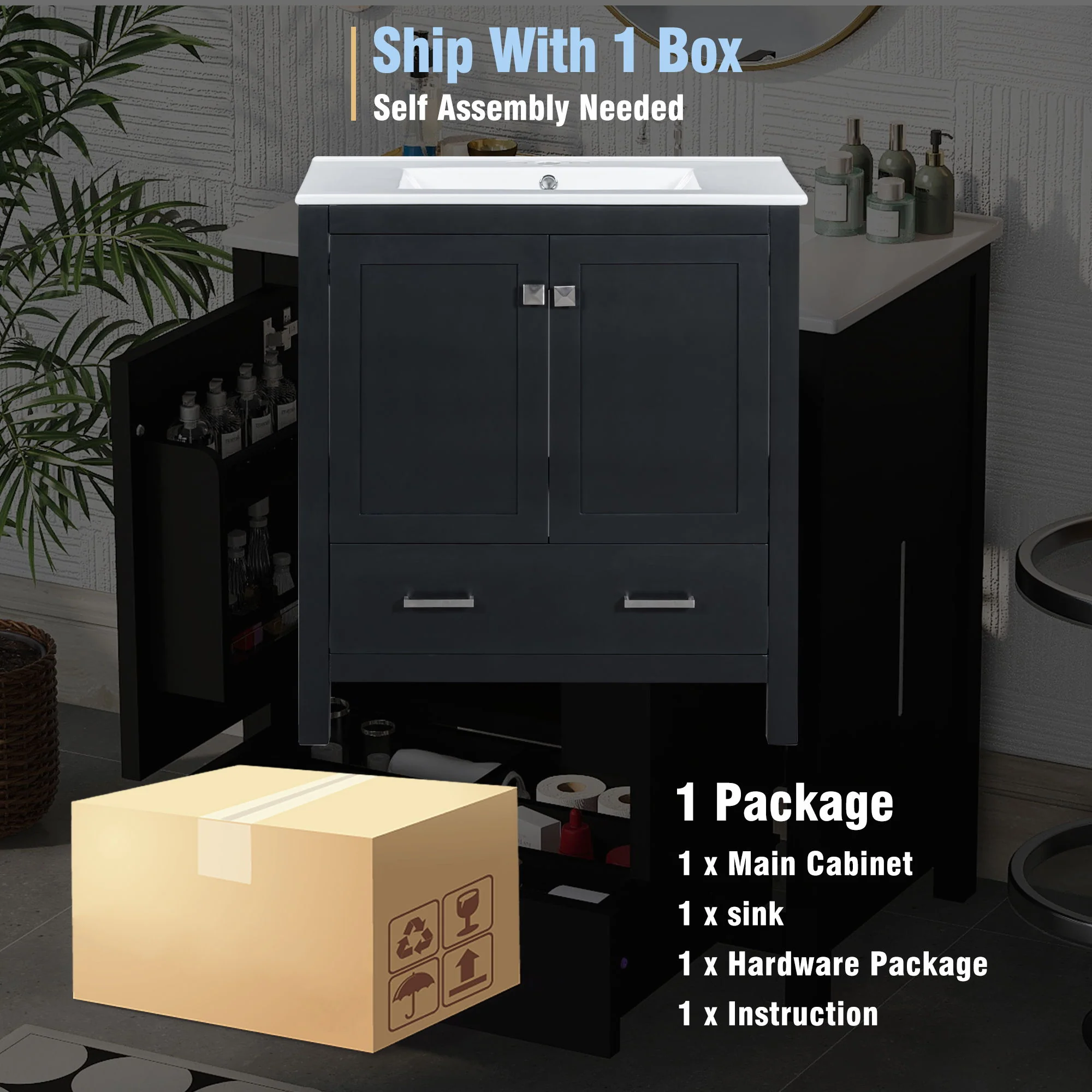Bathroom Vanity With Single Sink, Combo Cabinet Undermount Sink, Bathroom Storage Cabinet With Two Doors And A Drawer, Soft Closing, Multifunctional Storage, Solid Wood Frame - Image 31