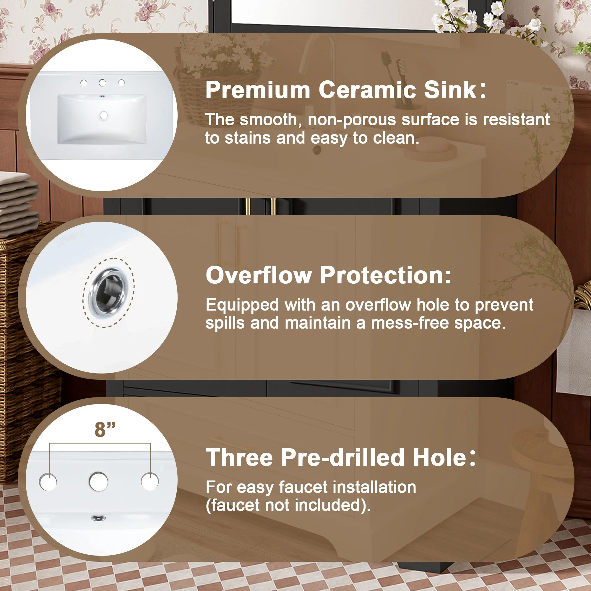 Bathroom Vanity With Sink, 1 Divided Drawer And 2 Soft Close Doors With Double Shelf - Image 36