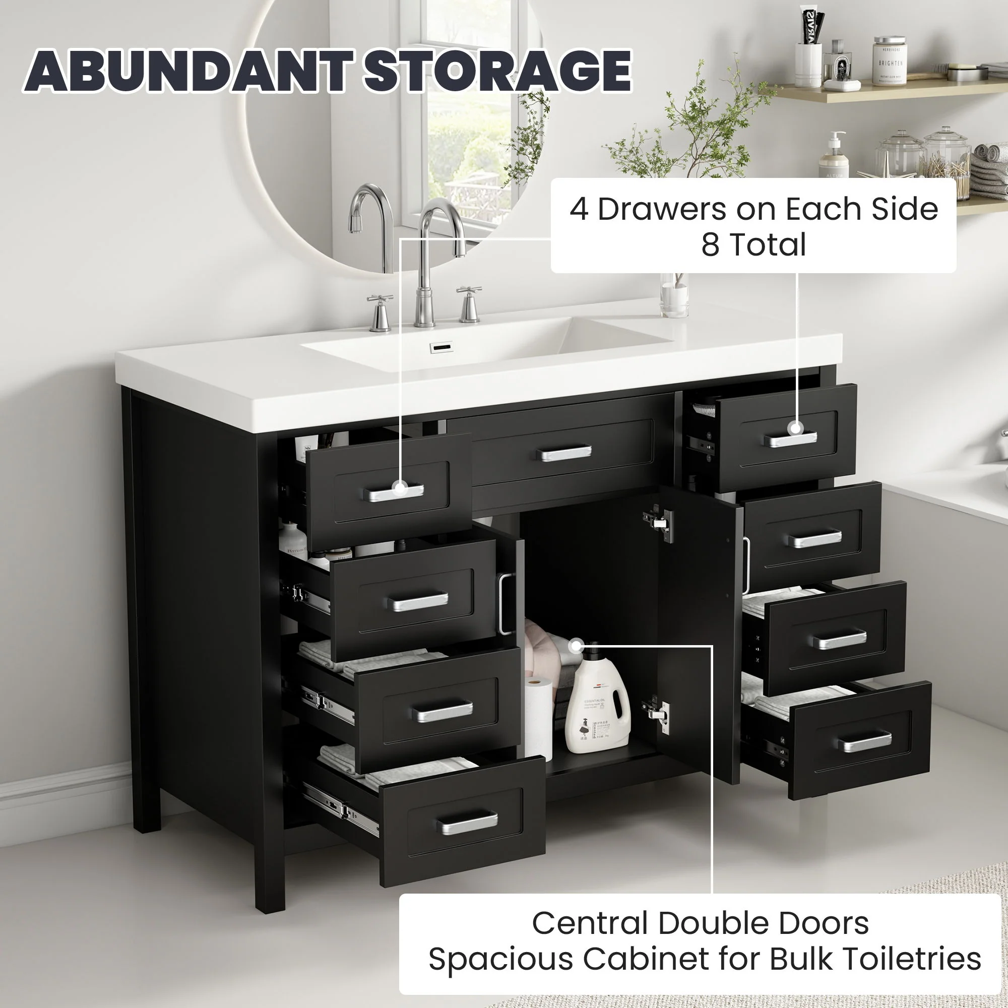 Bathroom Vanity With Sink, 2 Doors 8 Drawers, Soft Close System, Classic Design - Image 16