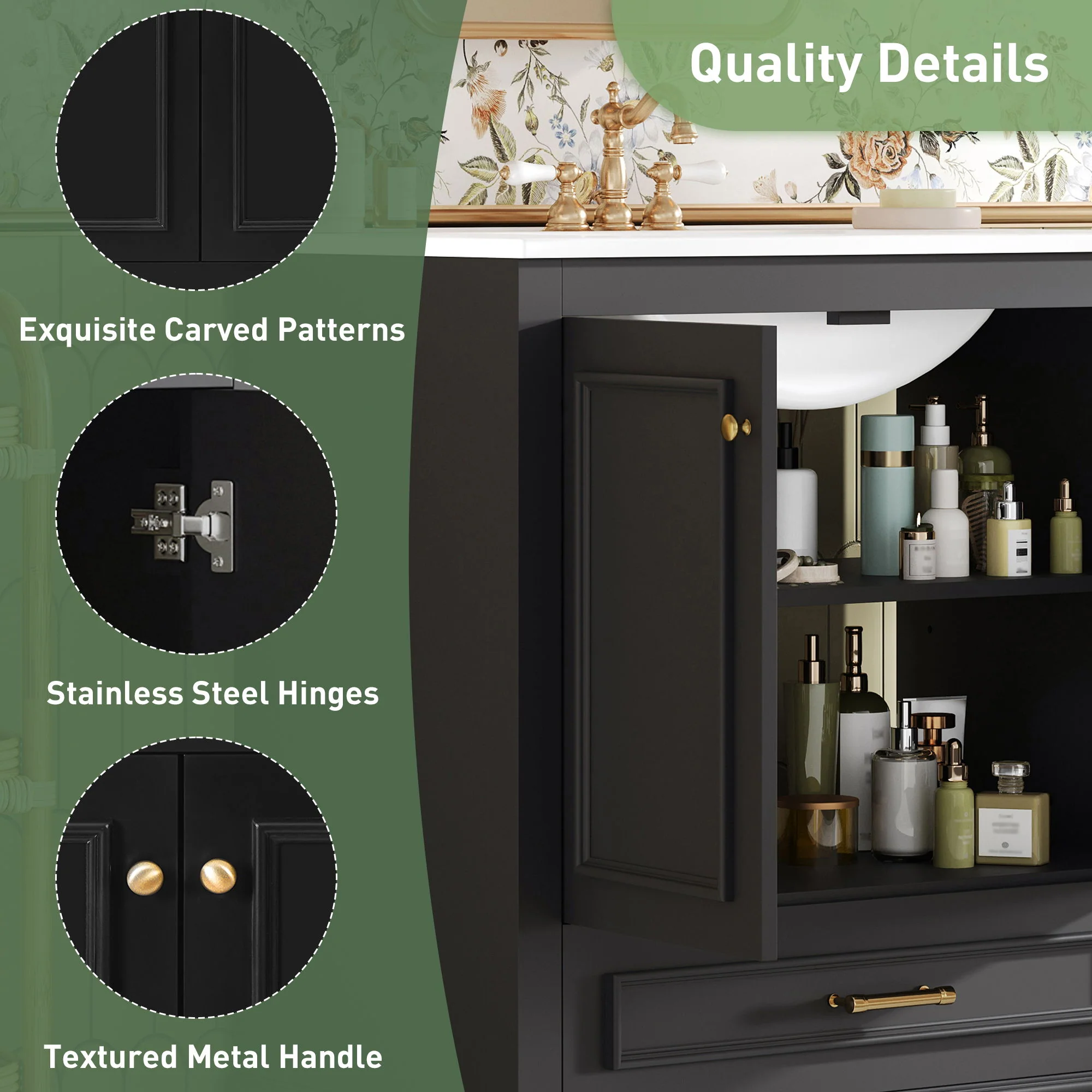 Bathroom Vanity With Sink, Cabinet & 2 Soft Closing Doors & Adjustable Shelf - Image 10
