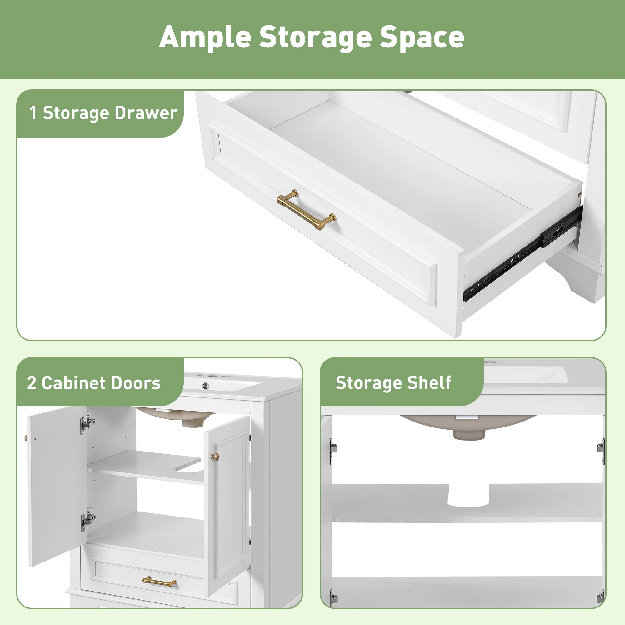 Bathroom Vanity With Sink, Cabinet & 2 Soft Closing Doors & Adjustable Shelf - Image 13