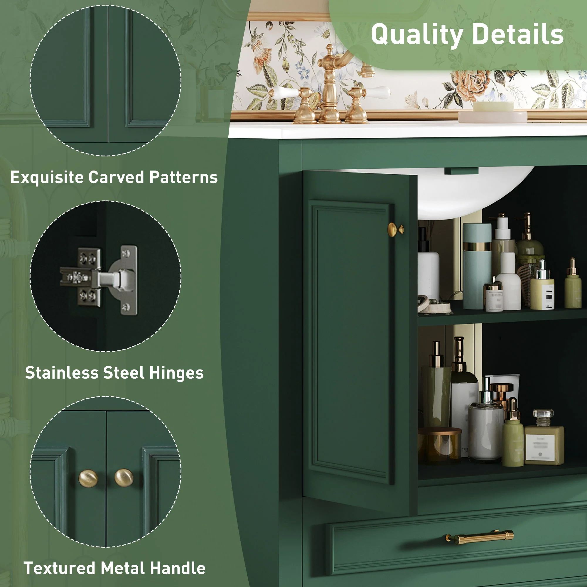 Bathroom Vanity With Sink, Cabinet & 2 Soft Closing Doors & Adjustable Shelf - Image 21