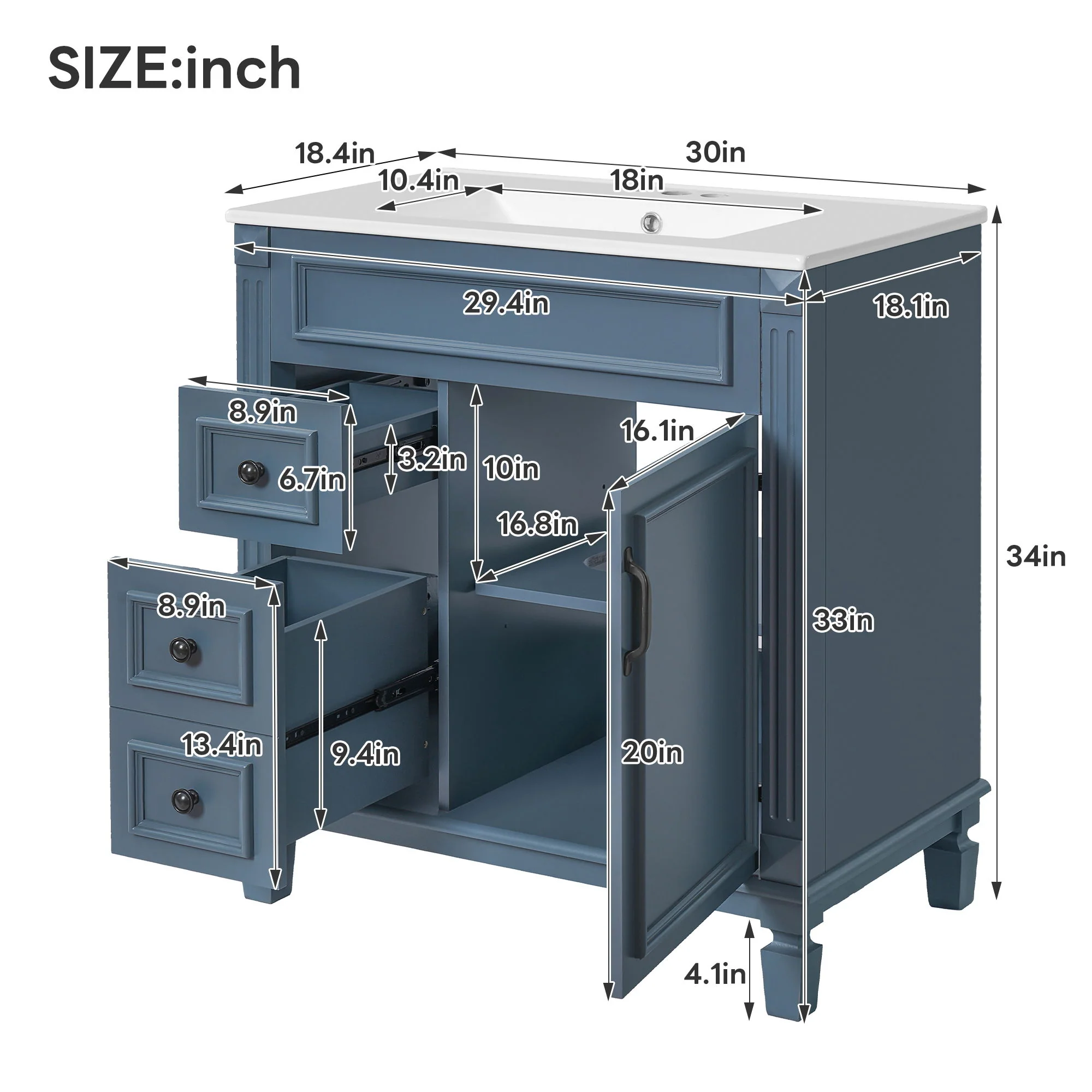 Bathroom Vanity With Sink, Cabinet With 2 Drawers And Adjustable Shelf - Image 21