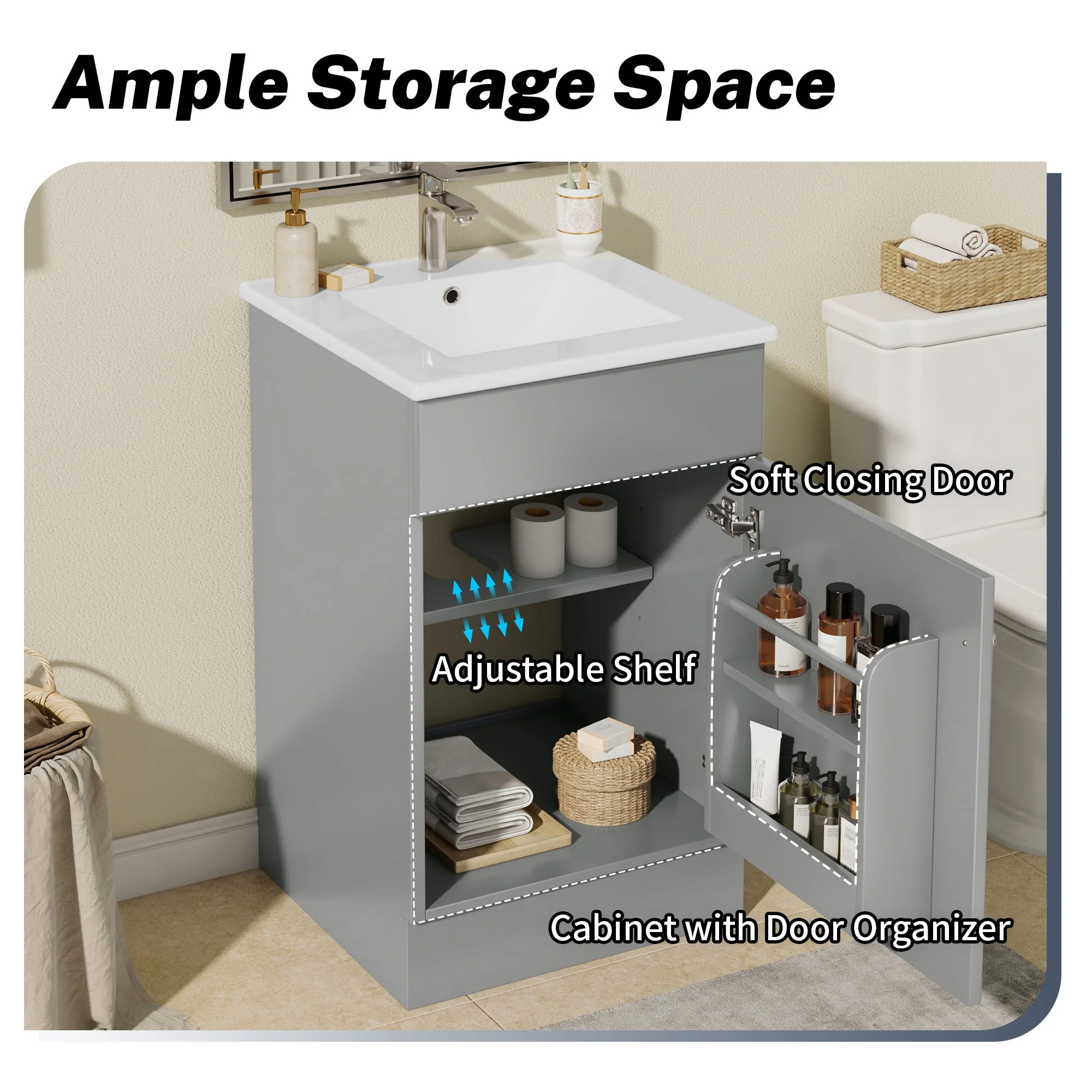 Bathroom Vanity With Sink, Cabinet With Adjustable Shelf - Image 14