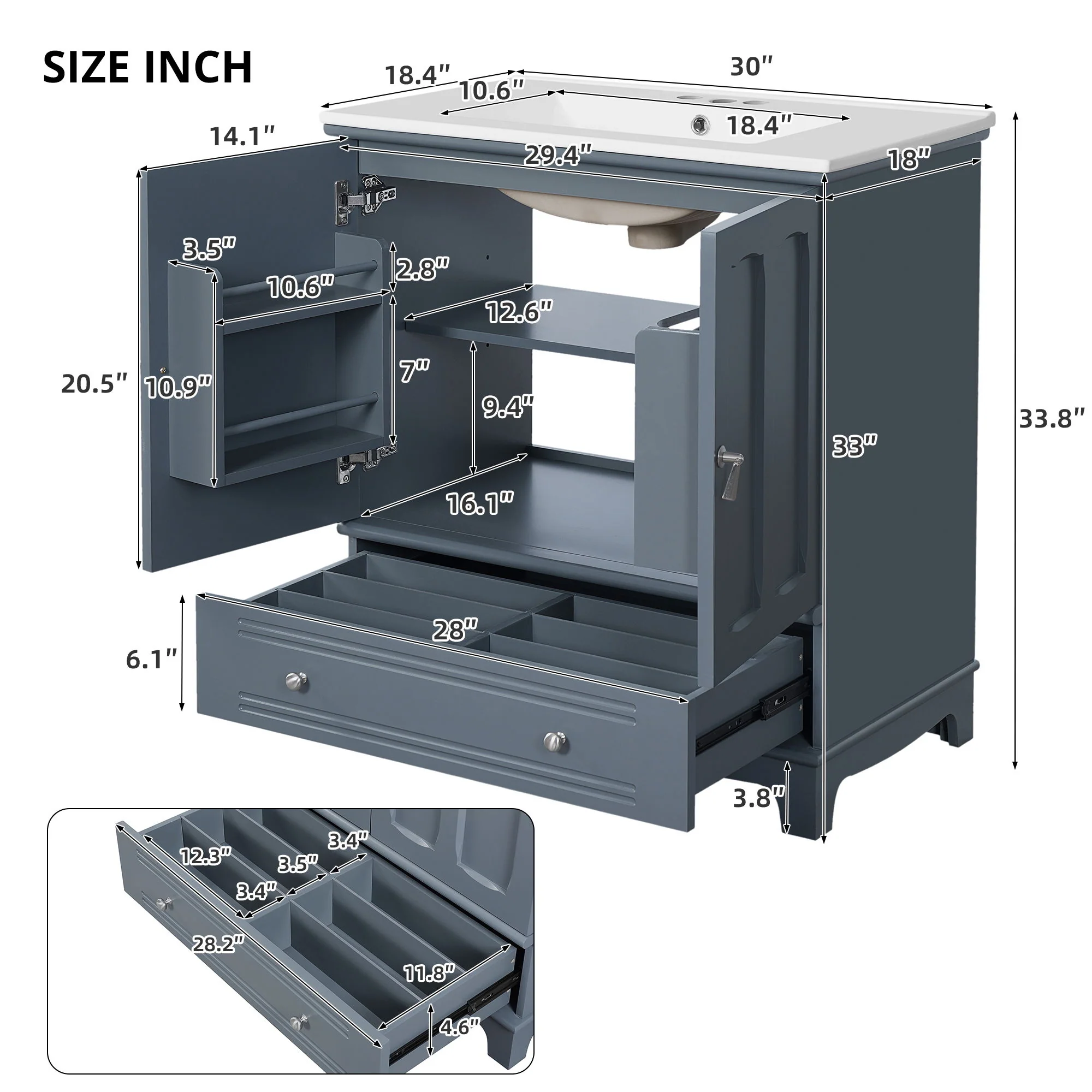 Bathroom Vanity With Sink, Cabinet With Adjustable Shelf And Drawer Divider - Image 15