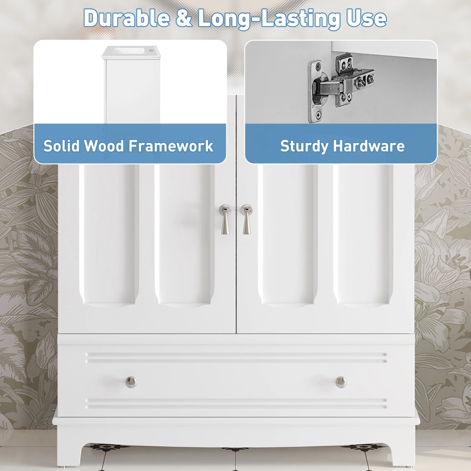 Bathroom Vanity With Sink, Cabinet With Adjustable Shelf And Drawer Divider - Image 4