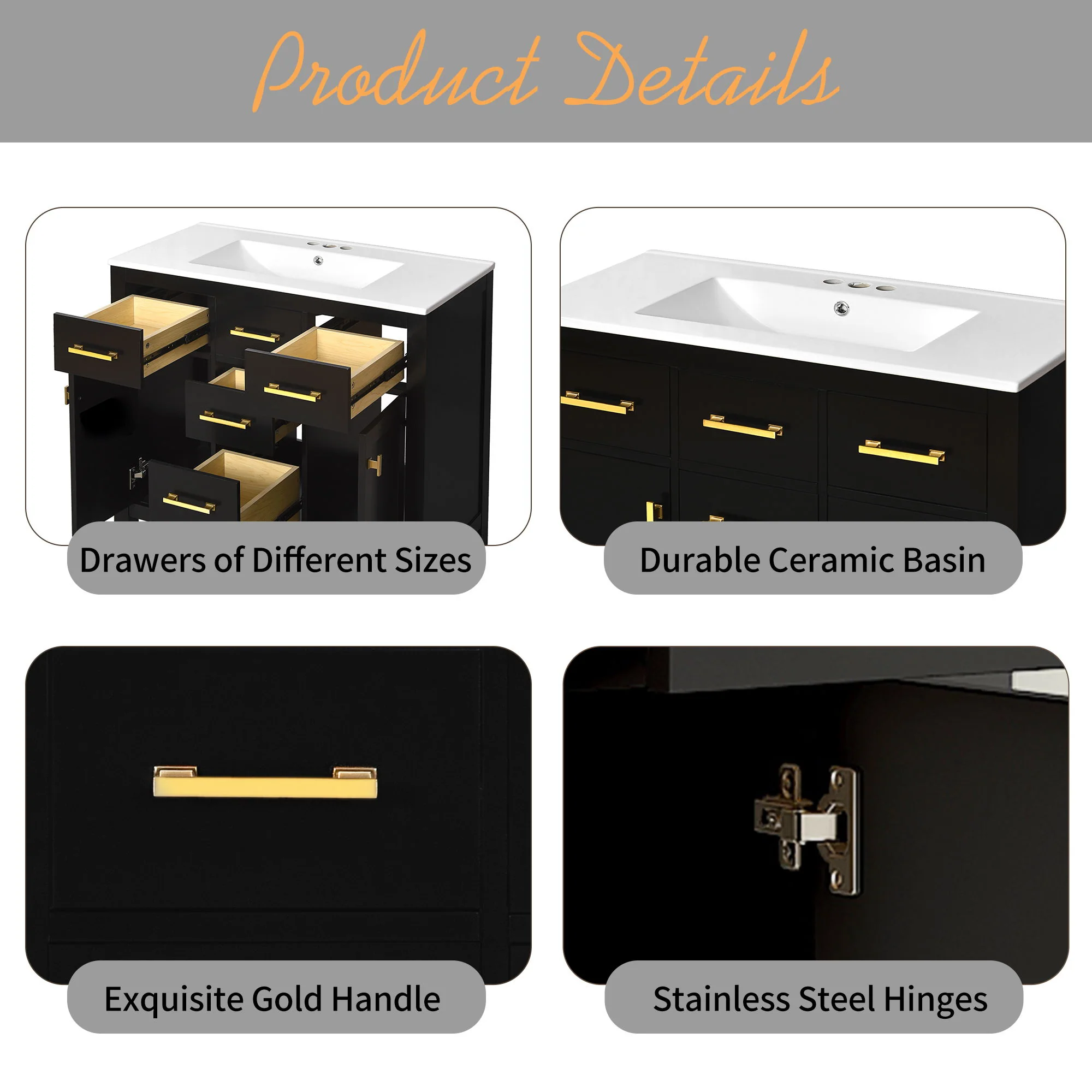 Bathroom Vanity With Sink Combo Set, Modern Bathroom Cabinet With 4 Drawers - Image 15