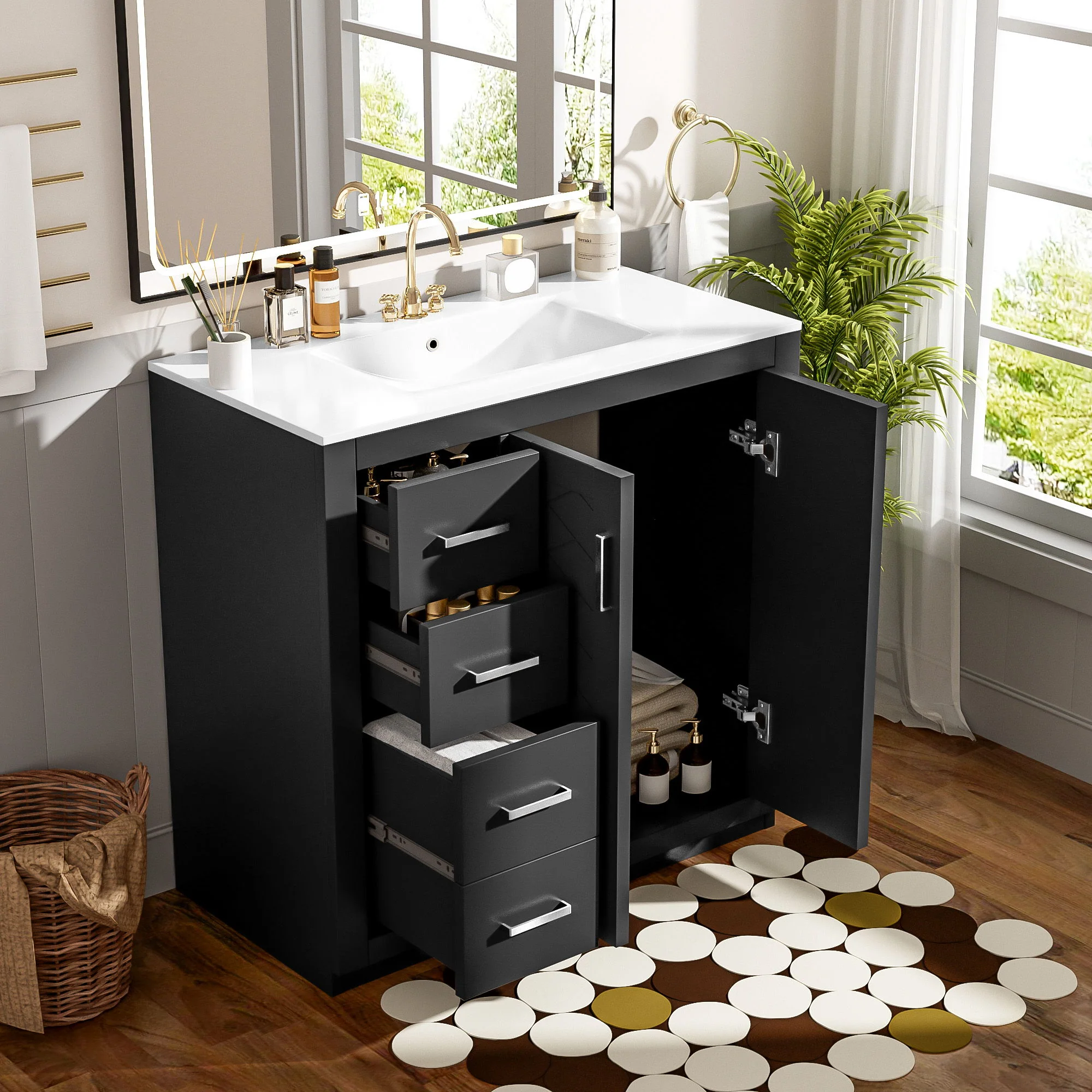 Bathroom Vanity With Sink Combo, Storage Cabinet, Freestanding Set With 3 Drawers & Soft Closing Doors - Image 16