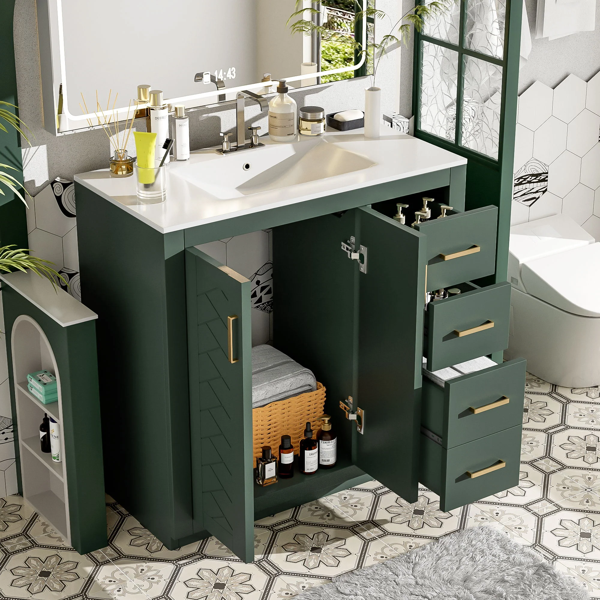 Bathroom Vanity With Sink Combo, Storage Cabinet, Freestanding Set With 3 Drawers & Soft Closing Doors - Image 43