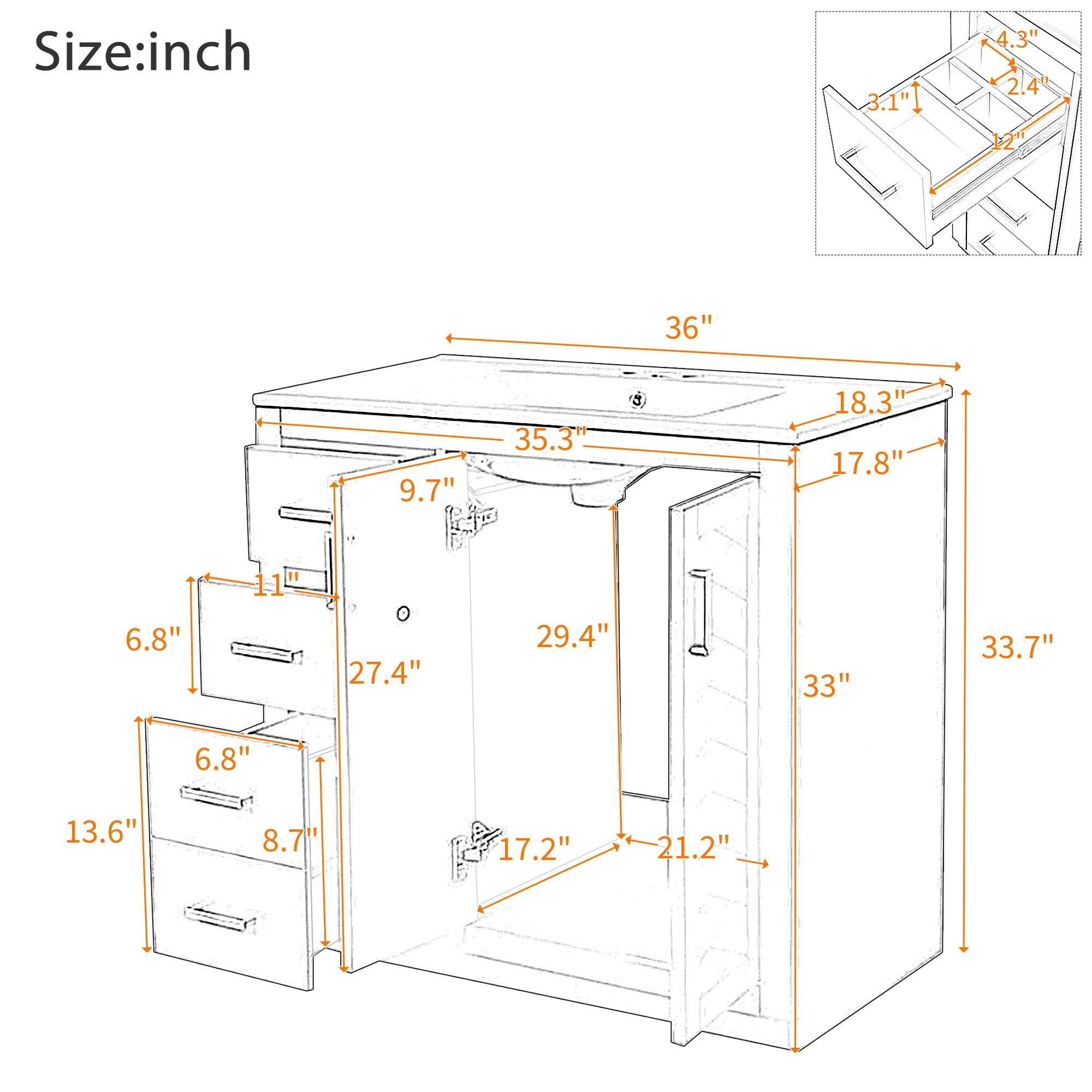 Bathroom Vanity With Sink Combo, Storage Cabinet, Freestanding Set With 3 Drawers & Soft Closing Doors - Image 70