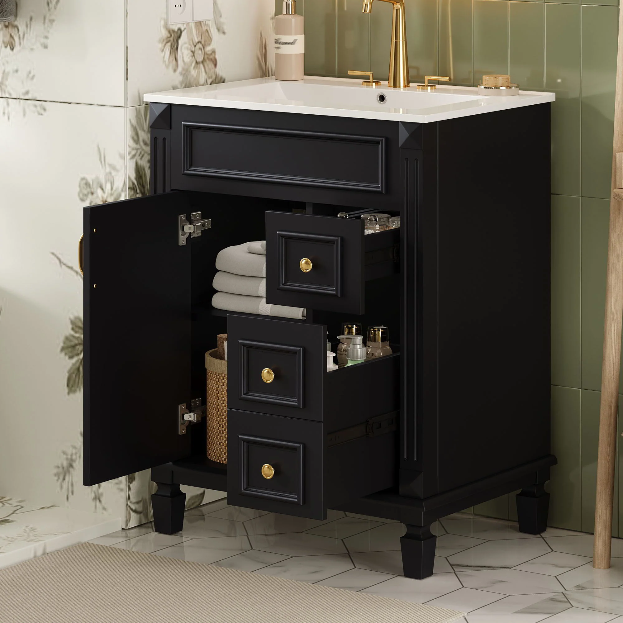 Bathroom Vanity With Sink, Compact Cabinet & 2 Drawers And Adjustable Shelf - Image 15