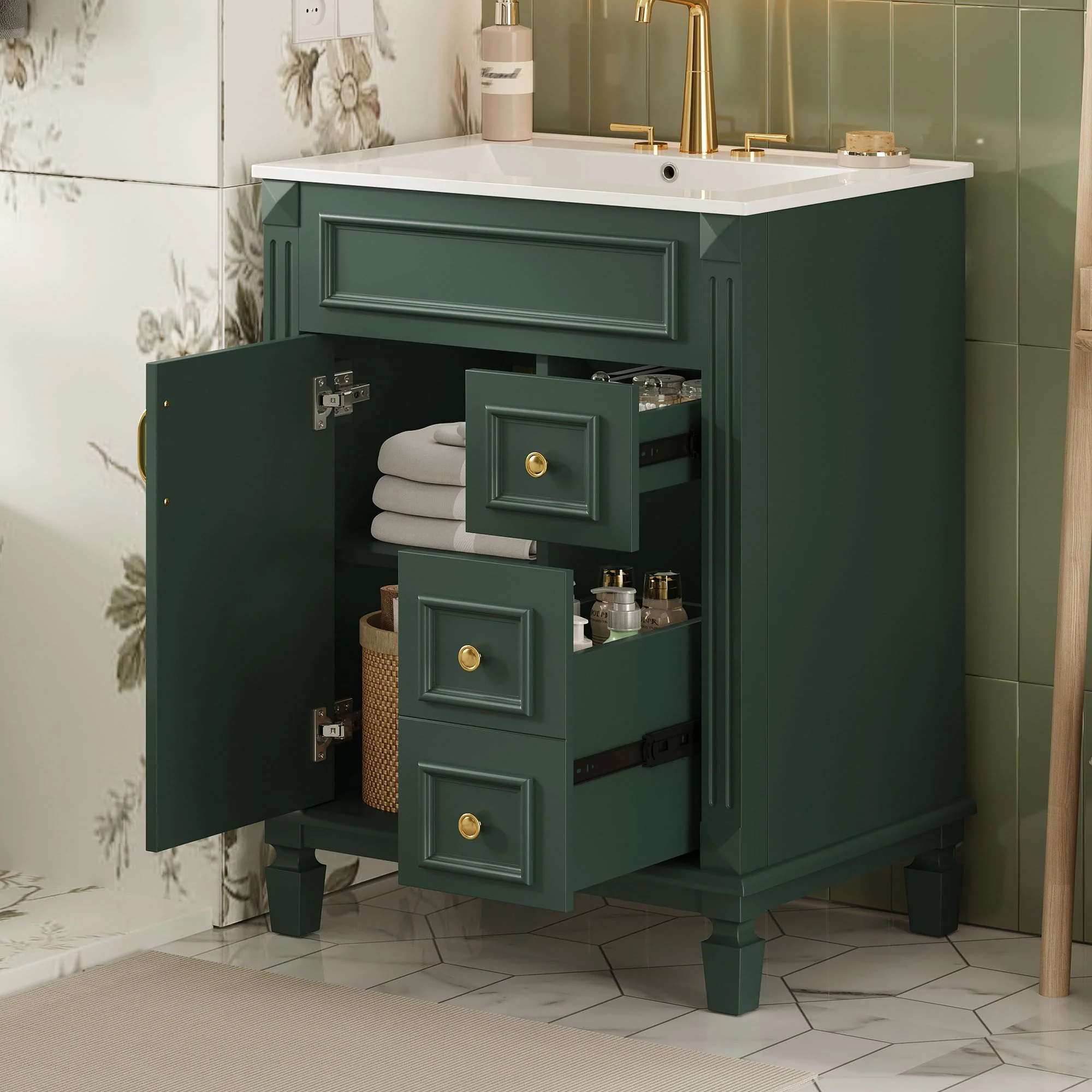 Bathroom Vanity With Sink, Compact Cabinet & 2 Drawers And Adjustable Shelf - Image 29