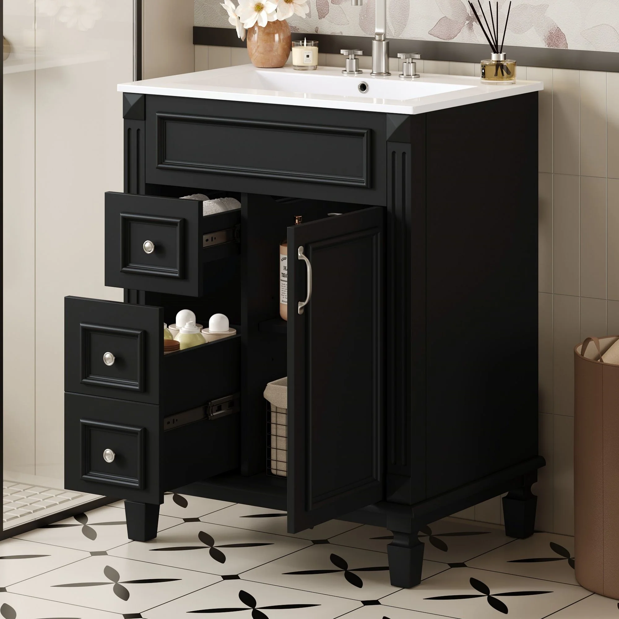 Bathroom Vanity With Sink, Compact Cabinet & 2 Drawers And Adjustable Shelf - Image 61