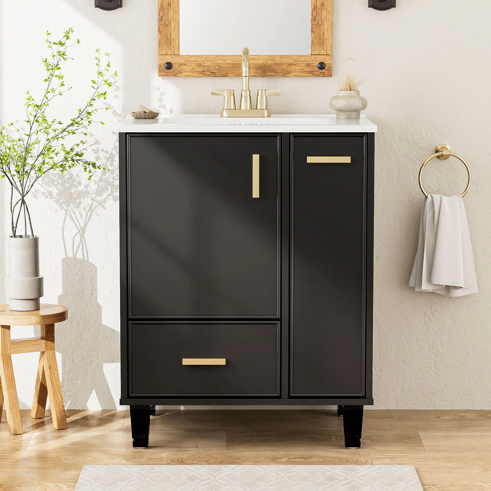 Bathroom Vanity With Sink, Deep Drawer, Door Shelf, 2 Tier Basket - Image 13