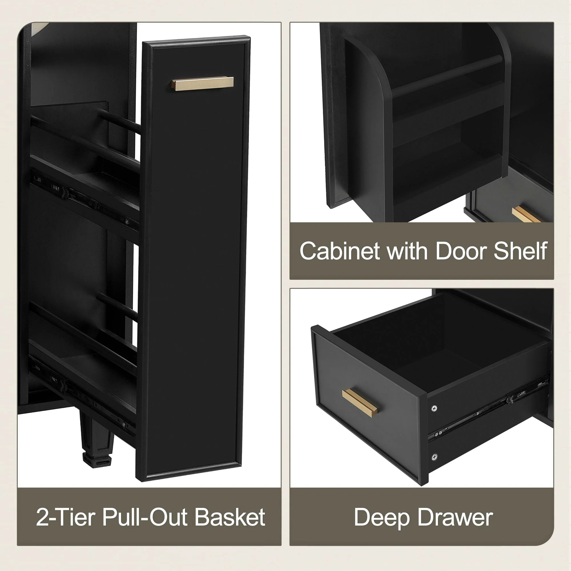 Bathroom Vanity With Sink, Deep Drawer, Door Shelf, 2 Tier Basket - Image 33