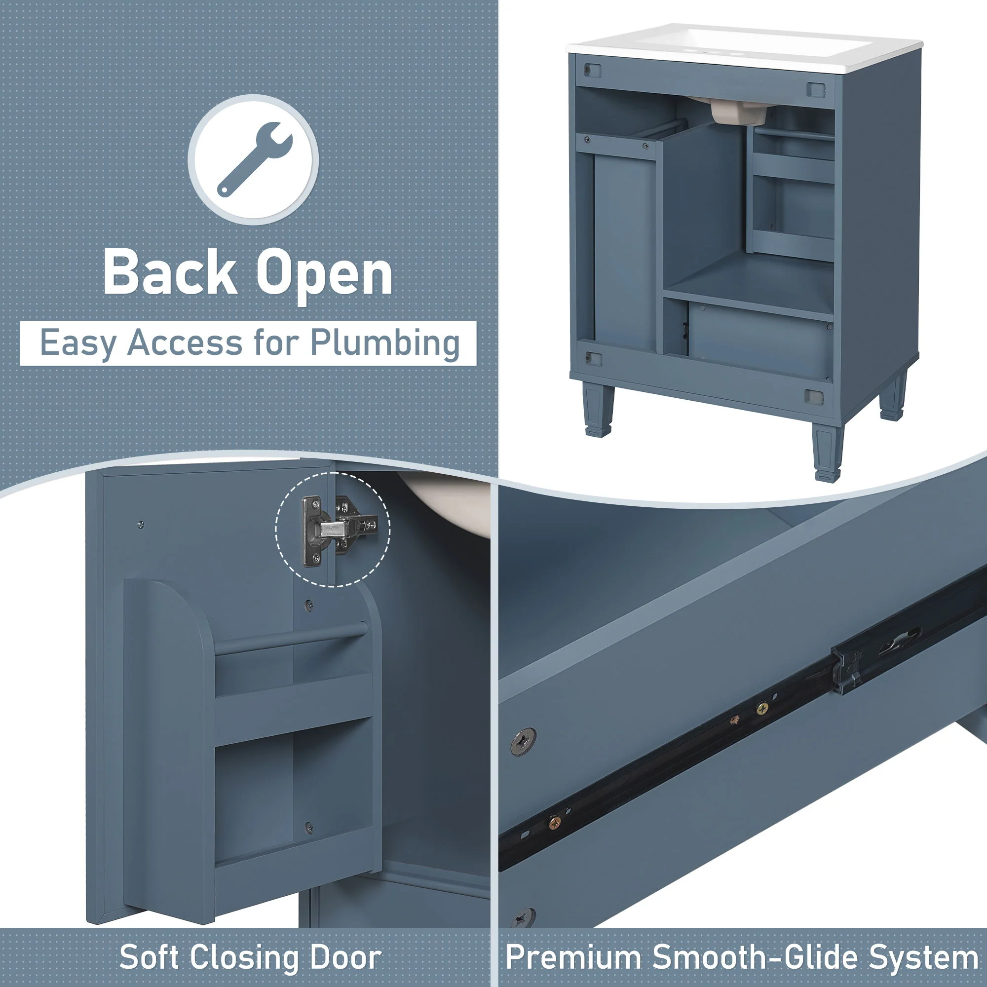 Bathroom Vanity With Sink, Deep Drawer, Door Shelf, 2 Tier Basket - Image 6