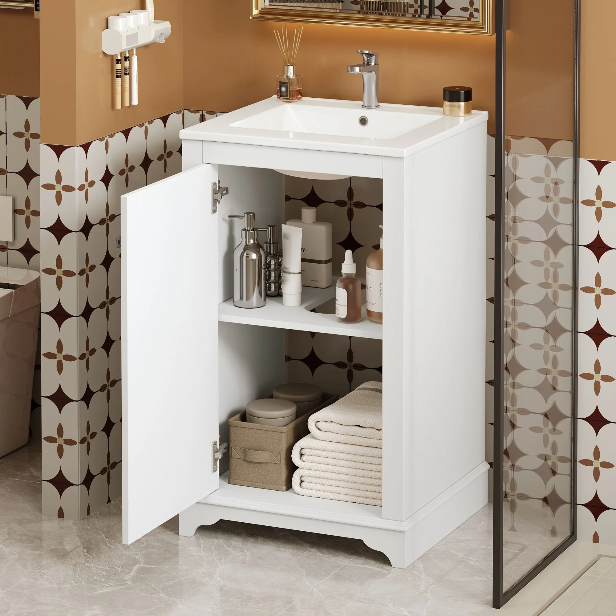 Bathroom Vanity With Sink, Freestanding Single Cabinet Set, Soft Close Door, Adjustable Shelf - Image 24