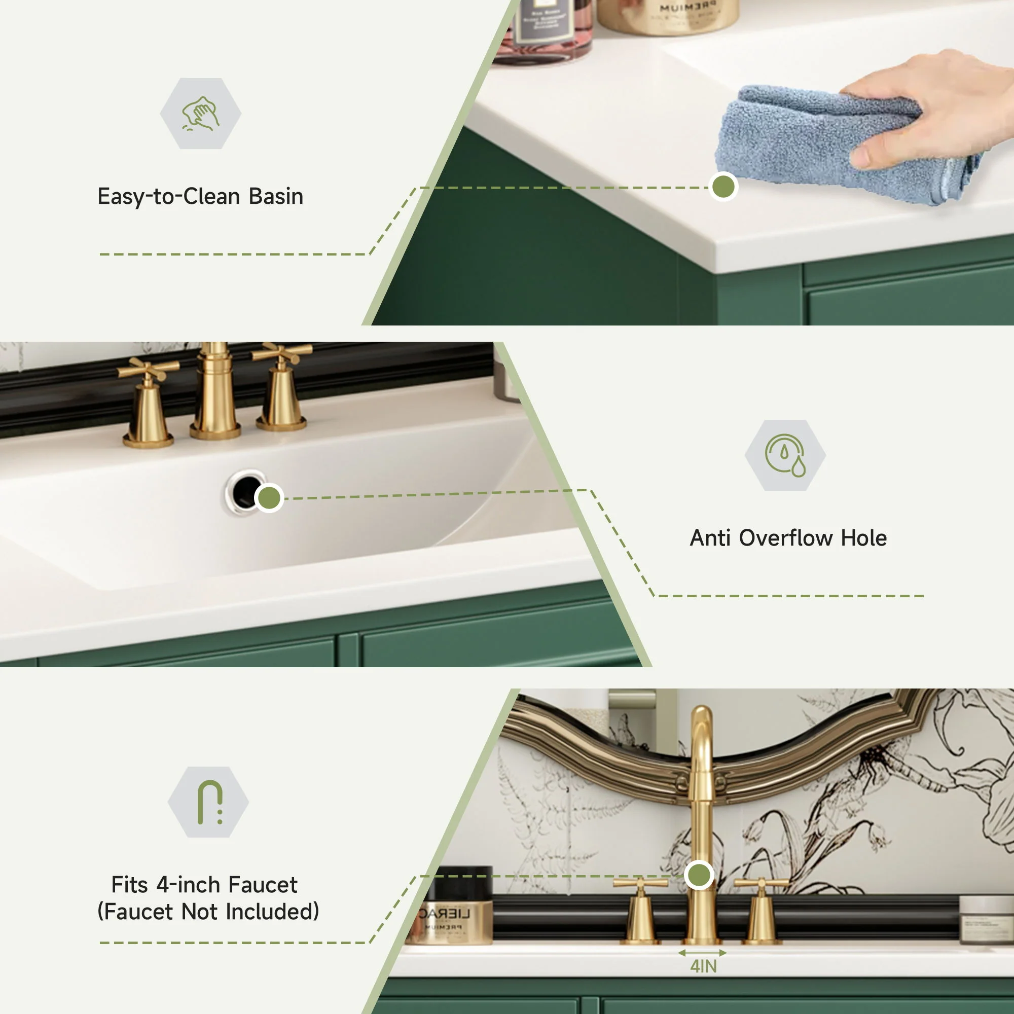 Bathroom Vanity With Sink, Freestanding Storage Cabinet & 2 Drawers And Soft Closing Door, Solid Legs, Frame, Basin, - Image 8