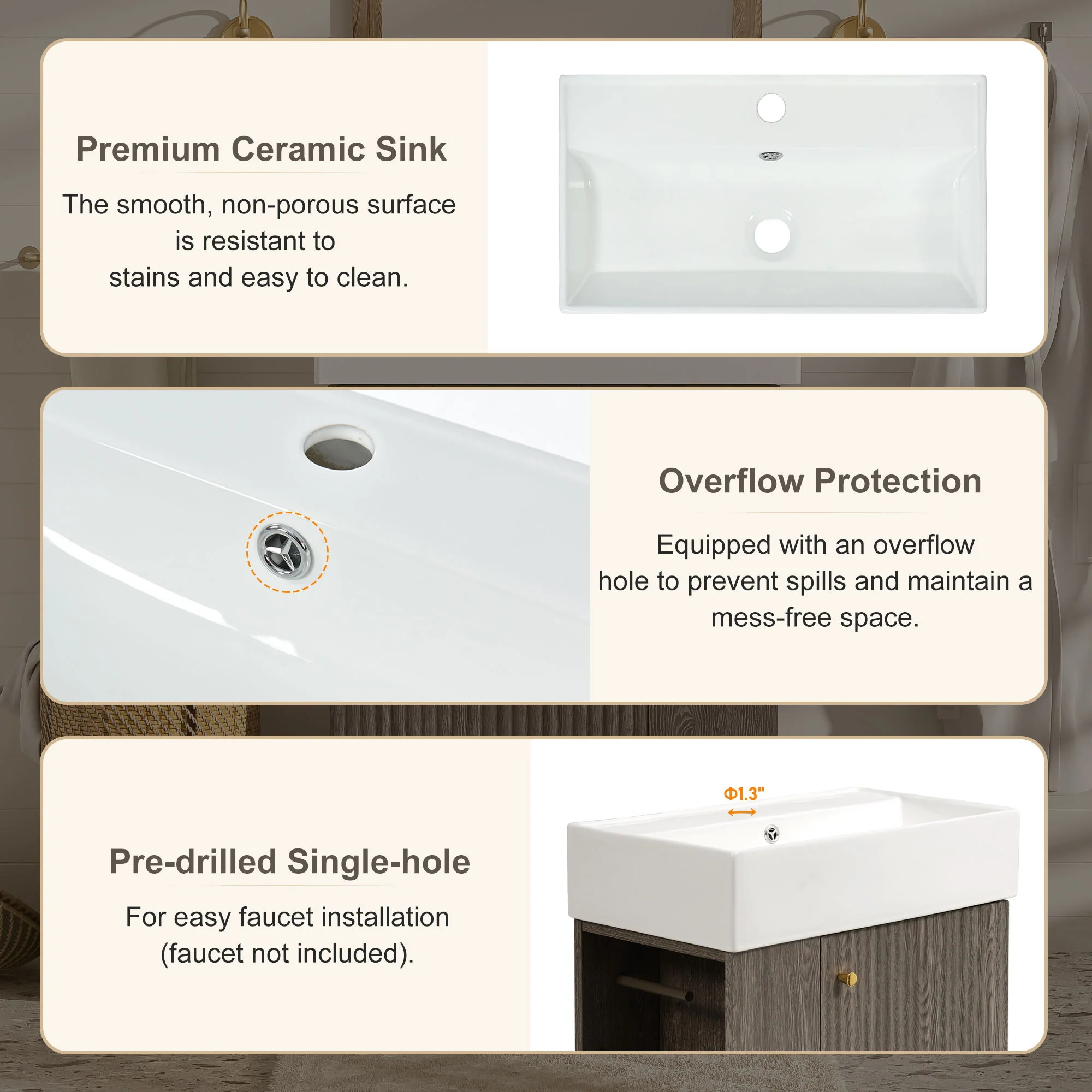 Bathroom Vanity With Sink, Freestanding Wood Grain Cabinet With Storage - Image 10