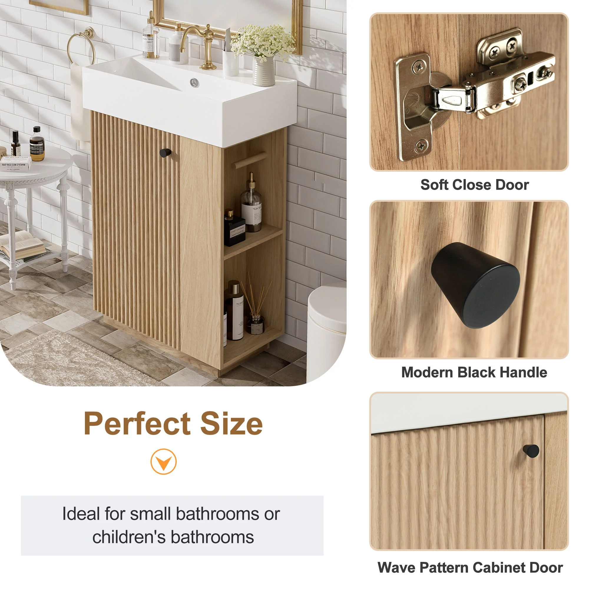 Bathroom Vanity With Sink, Freestanding Wood Grain Cabinet With Storage - Image 25