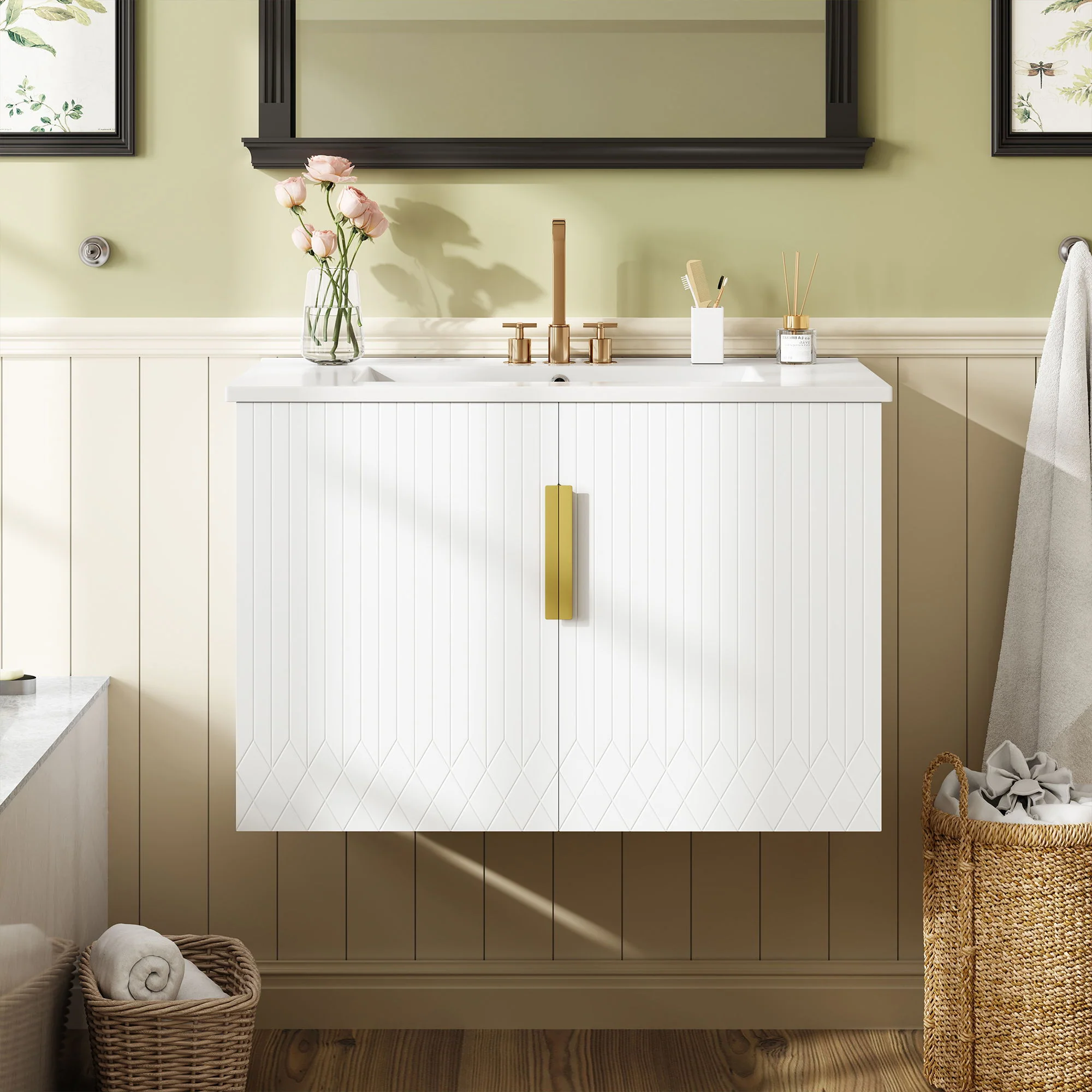 Bathroom Vanity With Sink, Rectangular Storage Cabinet With 2 Soft Closing Doors - Image 15