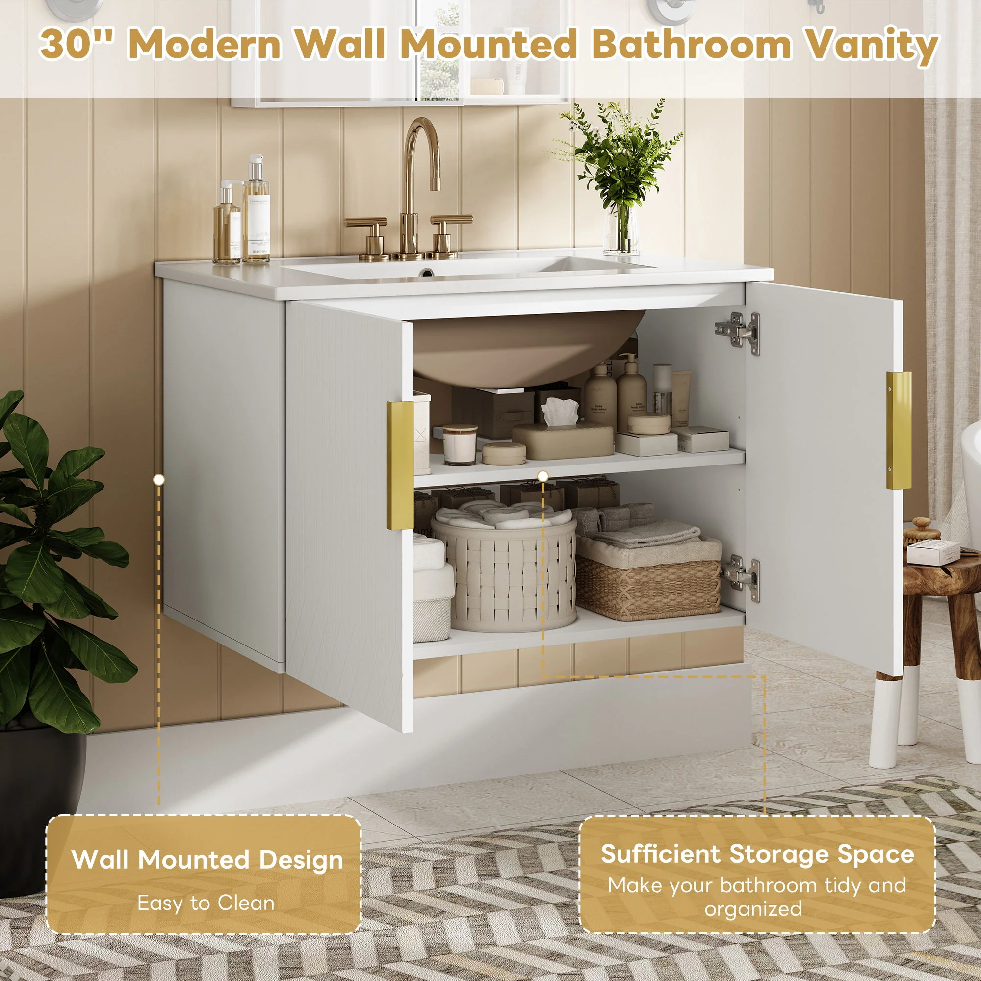 Bathroom Vanity With Sink, Rectangular Storage Cabinet With 2 Soft Closing Doors - Image 18