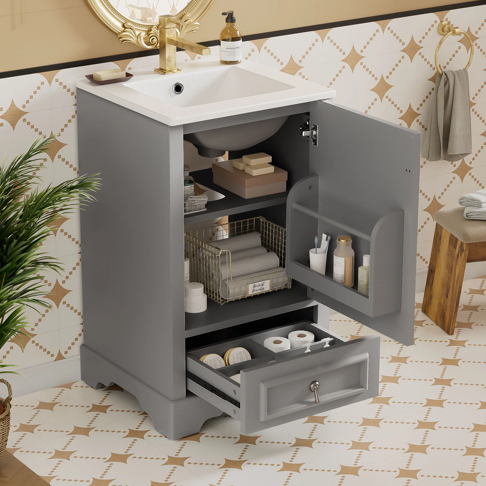 Bathroom Vanity With Sink, Soft Close Door, Adjustable U-Shaped Shelf - Image 7