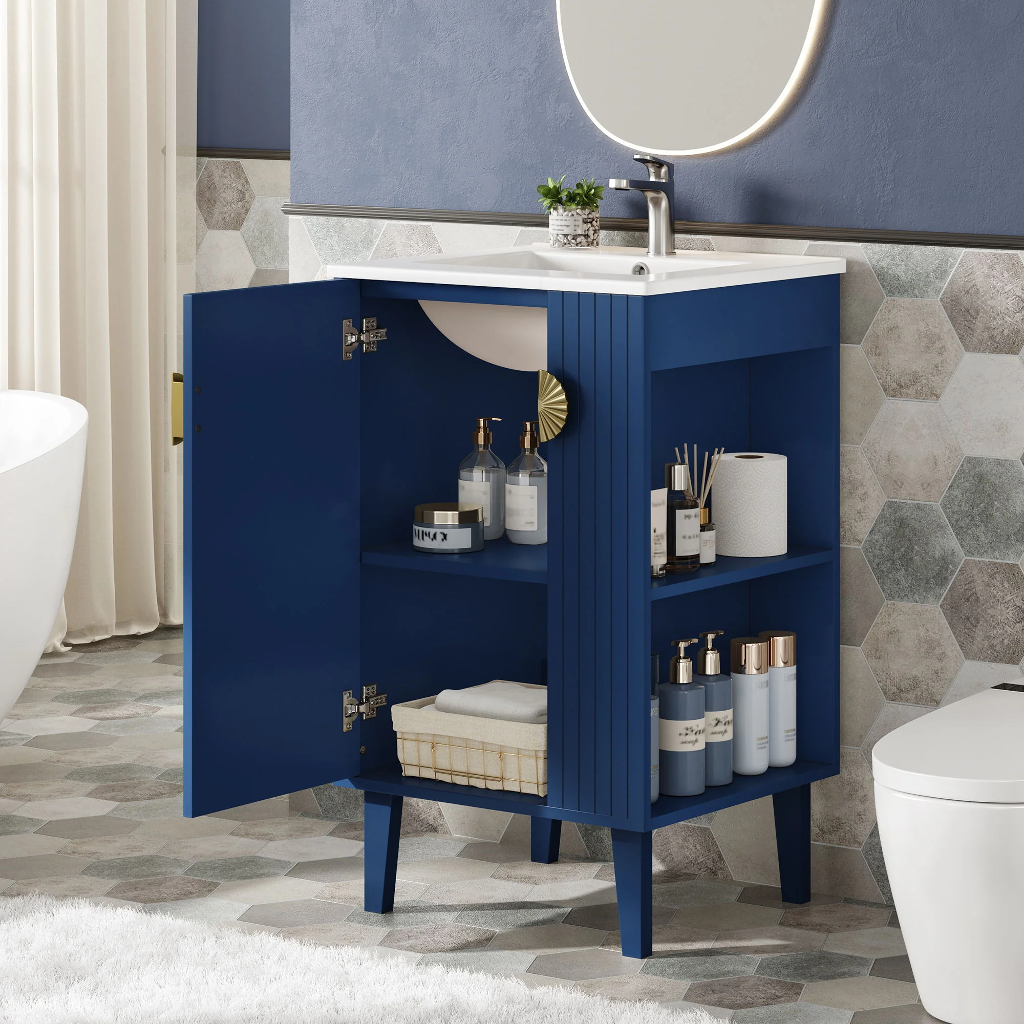 Bathroom Vanity With Sink, Soft-Close Door, Half-Moon Pulls - Image 5