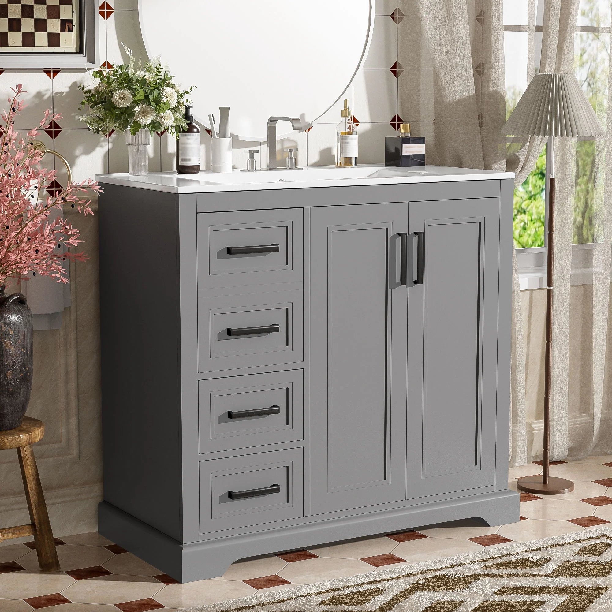 Bathroom Vanity With Sink, Soft Close Doors, Adjustable Shelf & 3 Drawers - Image 19